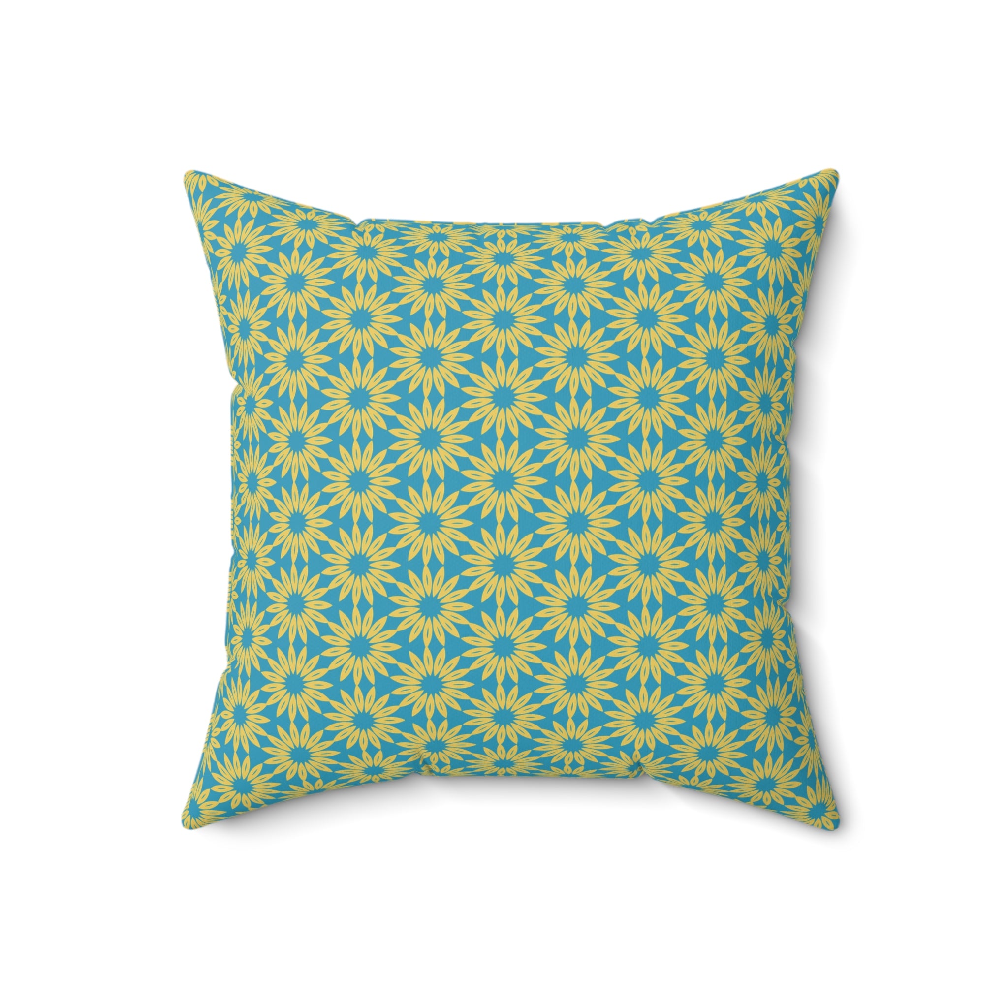 Sunburst Floral Throw Pillow — Yellow & Teal Geometric Accent Cushion