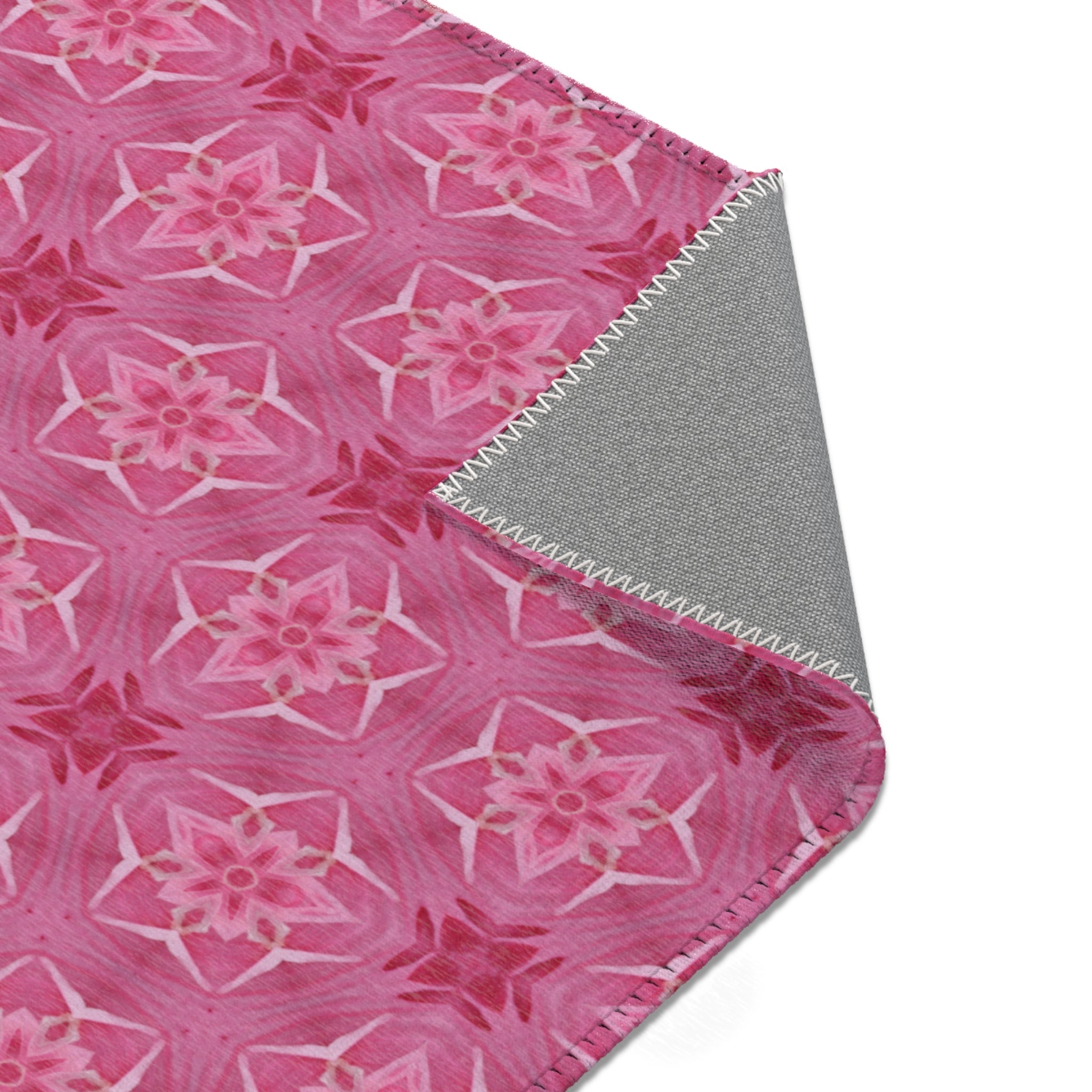Pink Floral Kaleidoscope Area Rug — Boho Bedroom Accent Rug