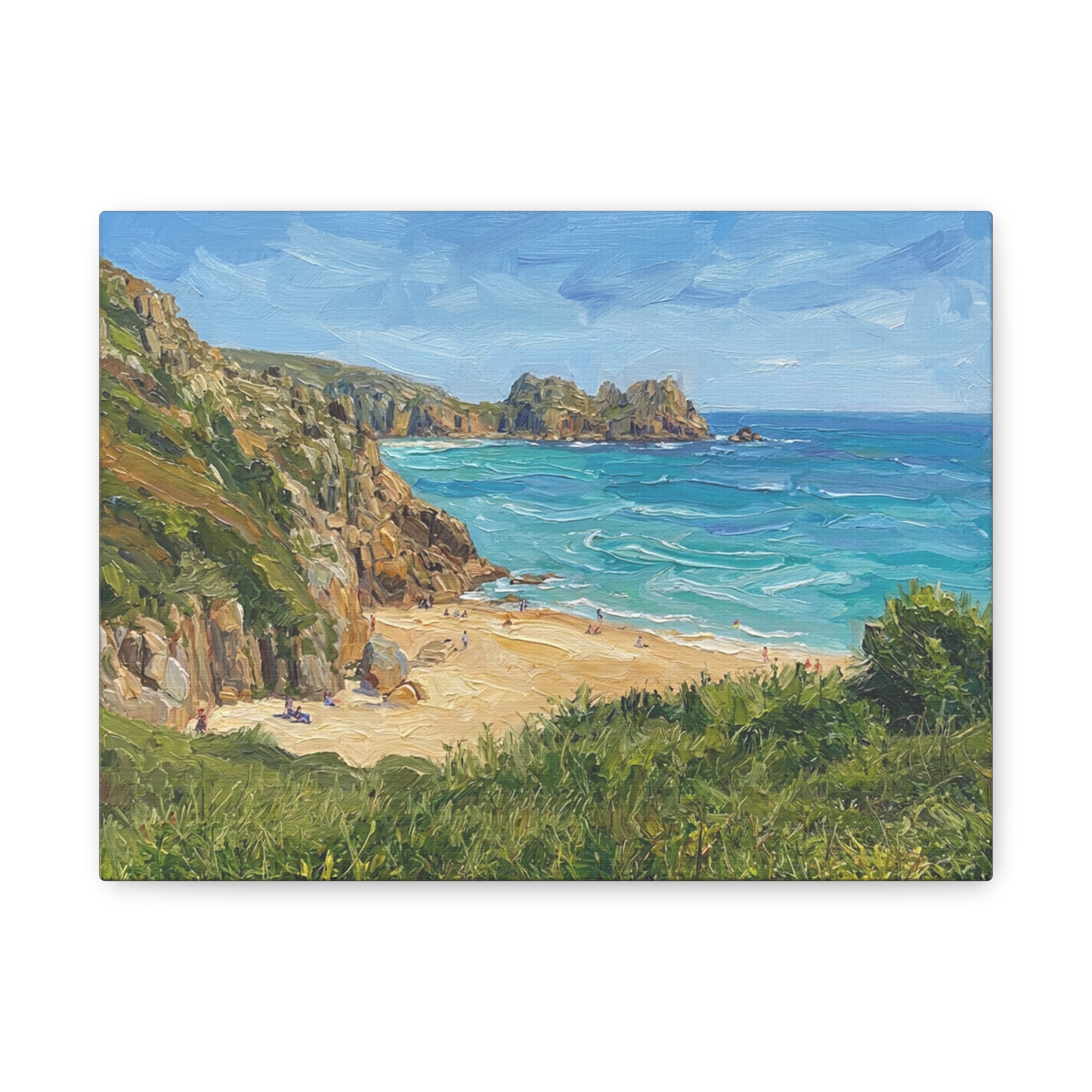 Cornwall Coastal Cliff Beach Matte Canvas Print — Serene Seascape Wall Art