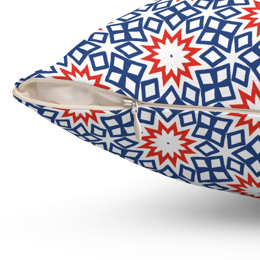 Red White & Blue Holiday Square Pillow — Patriotic Spun Polyester Decor