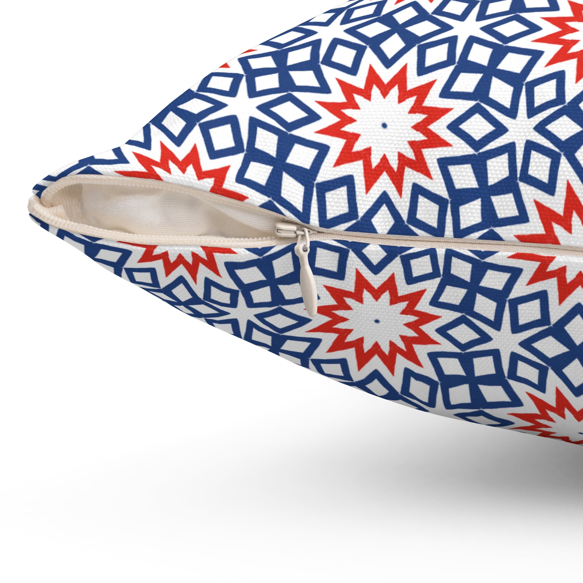 Red White & Blue Holiday Square Pillow — Patriotic Spun Polyester Decor