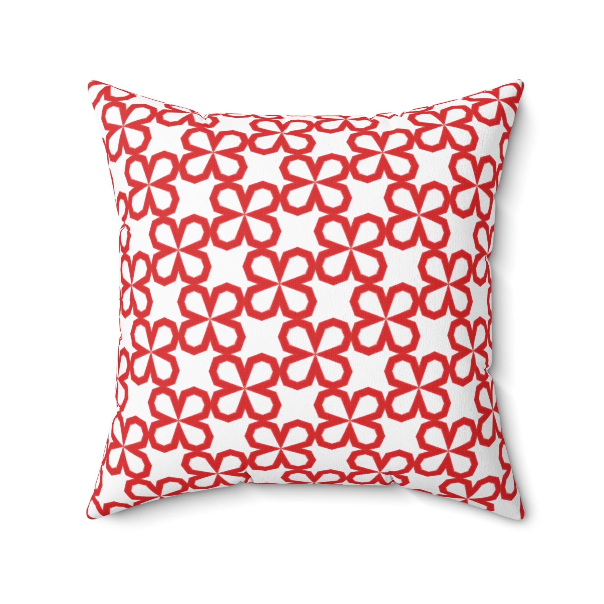 Red Floral Geometric Throw Pillow — Modern Patterned Square Accent Cushion