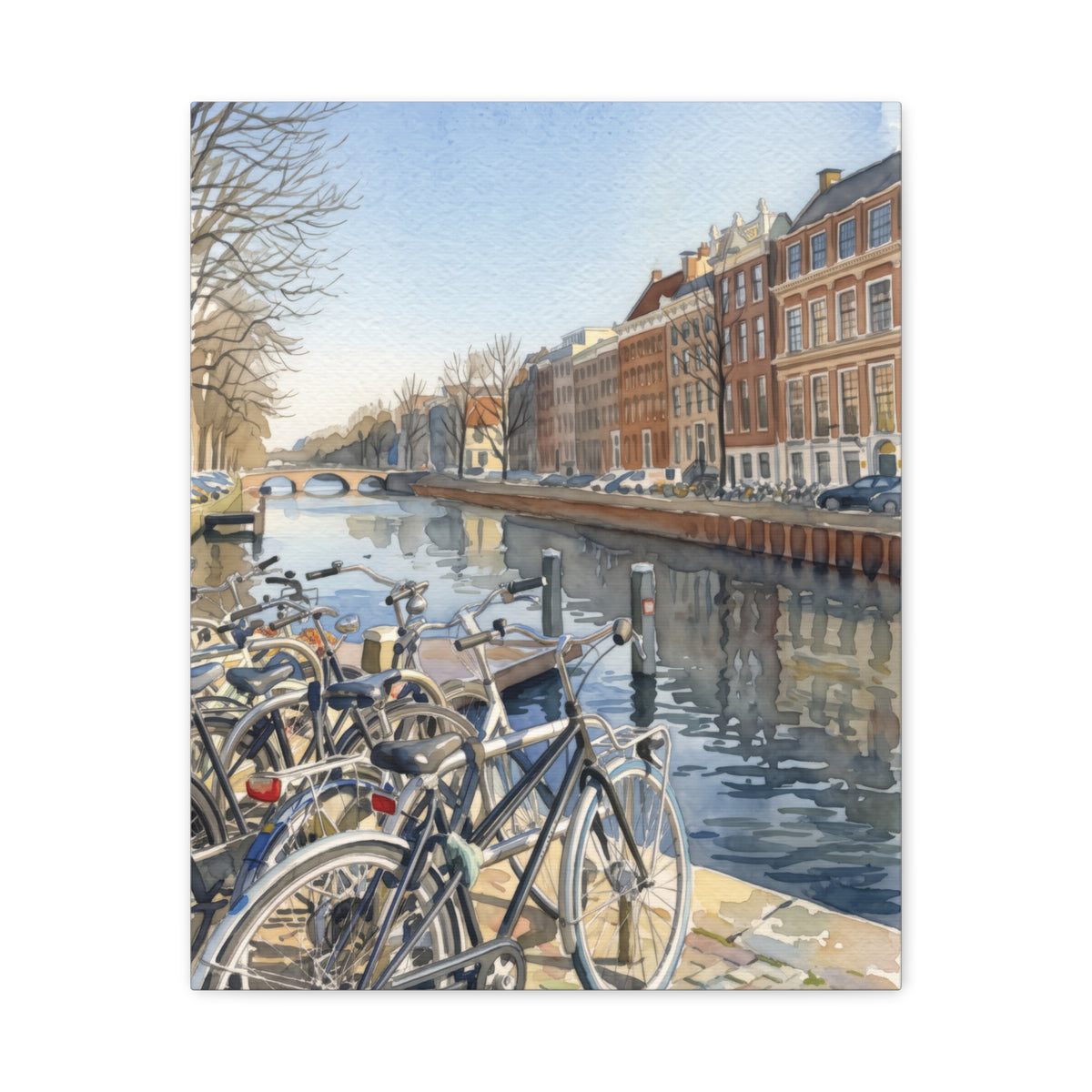 Amsterdam Canal & Bicycles Stretched Canvas Wall Art