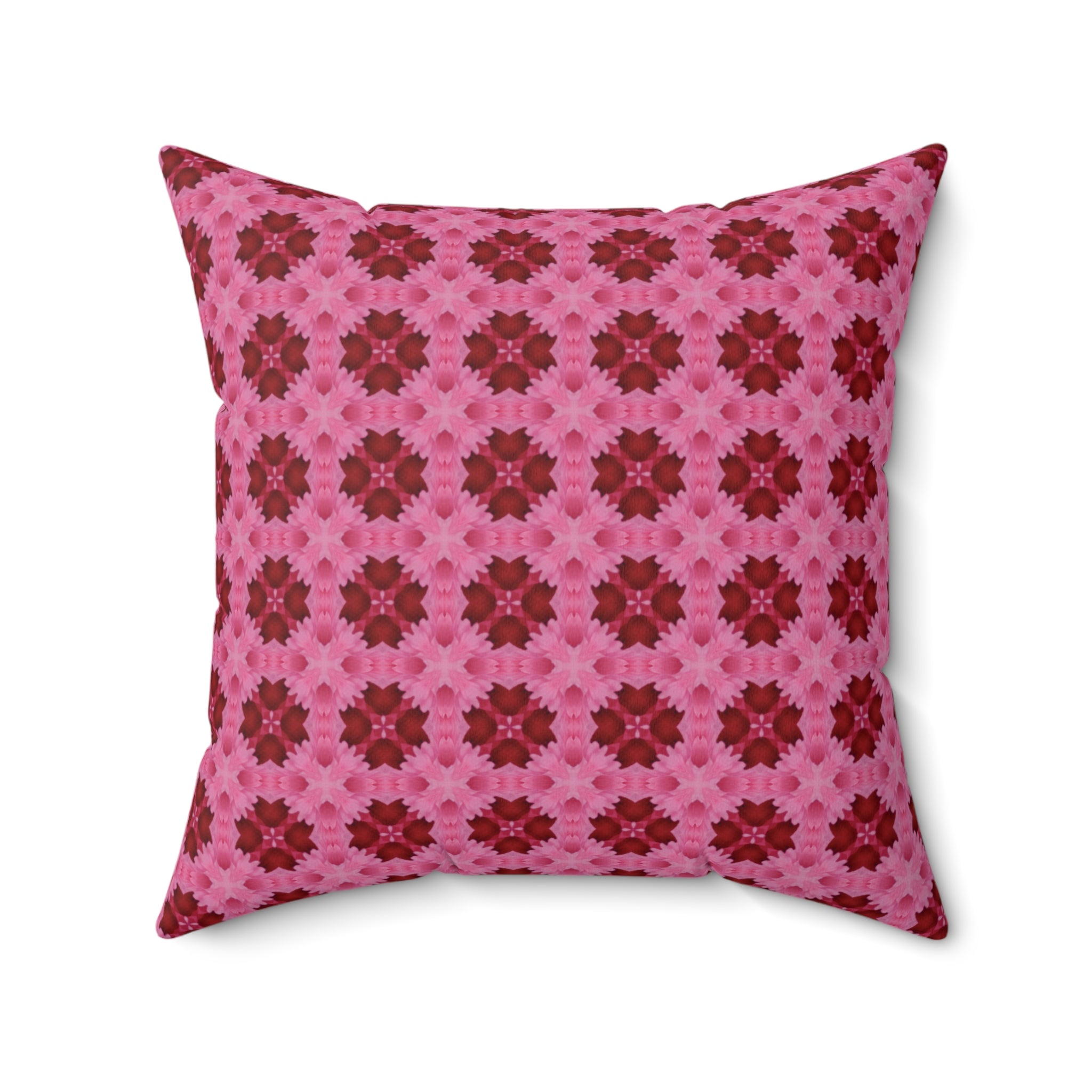 Pink Floral Geometric Throw Pillow — Decorative Square Accent Cushion