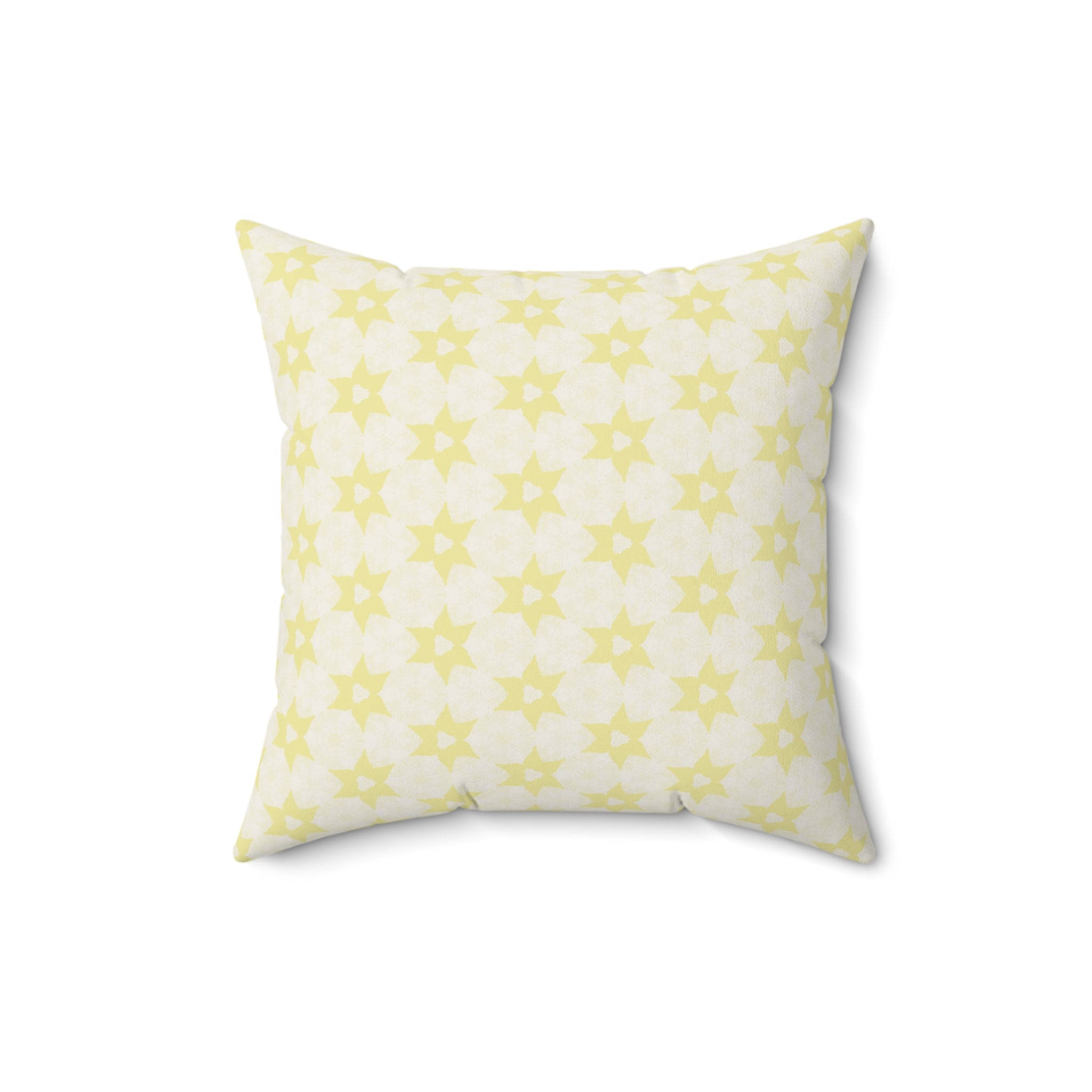 Cream Floral Star Pattern Square Pillow - Decorative Polyester Throw Pillow