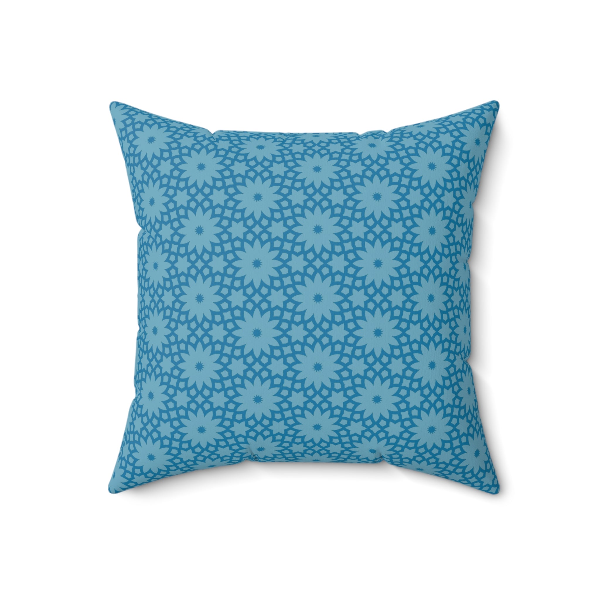 Blue Floral Geometric Throw Pillow — Decorative Square Cushion