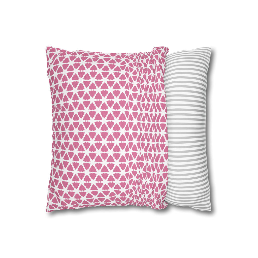Coconut Ice Pink and White Pattern Throw THROW PILLOW COVER — Modern Triangle Pattern Square Pillowcase