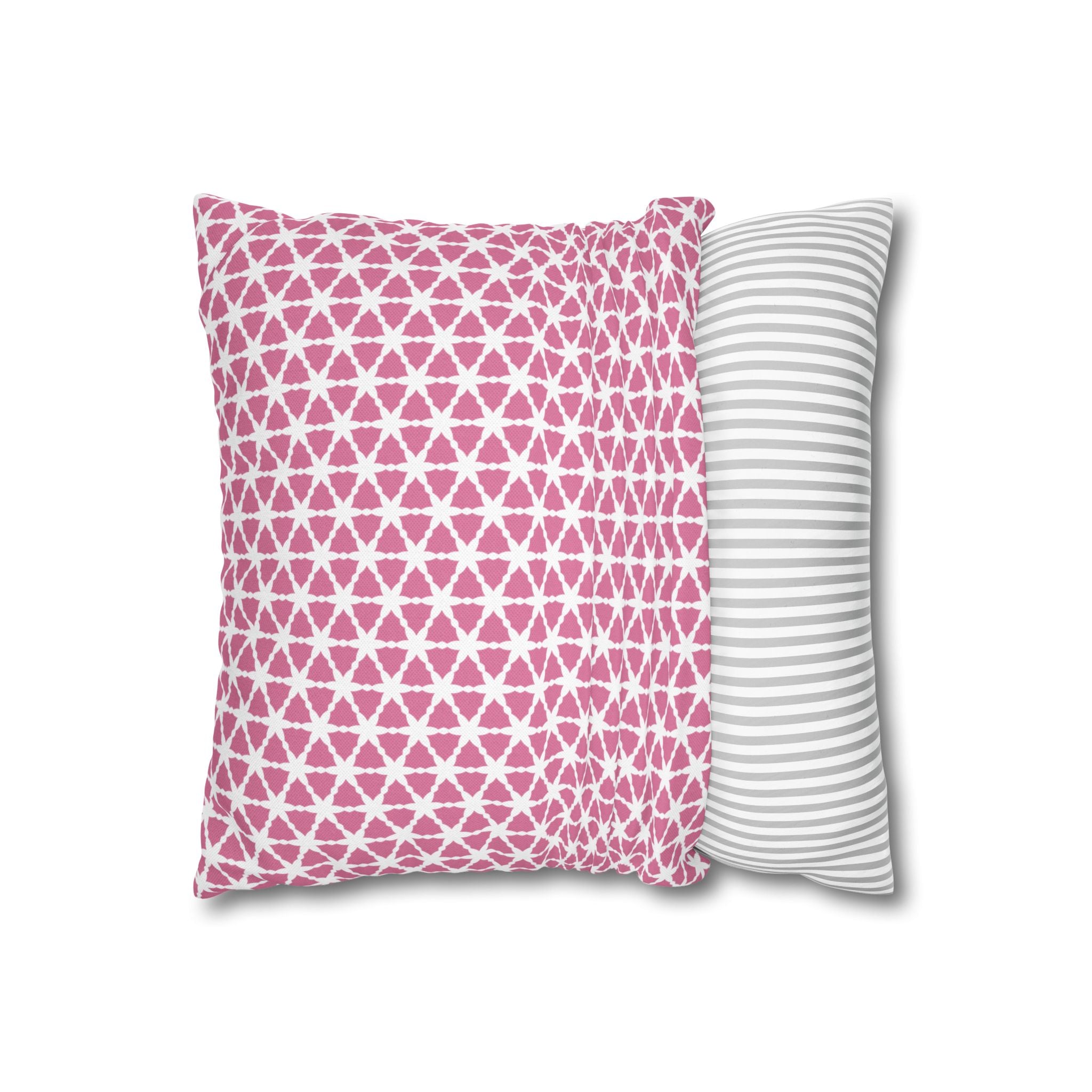 Coconut Ice Pink and White Pattern Throw THROW PILLOW COVER — Modern Triangle Pattern Square Pillowcase