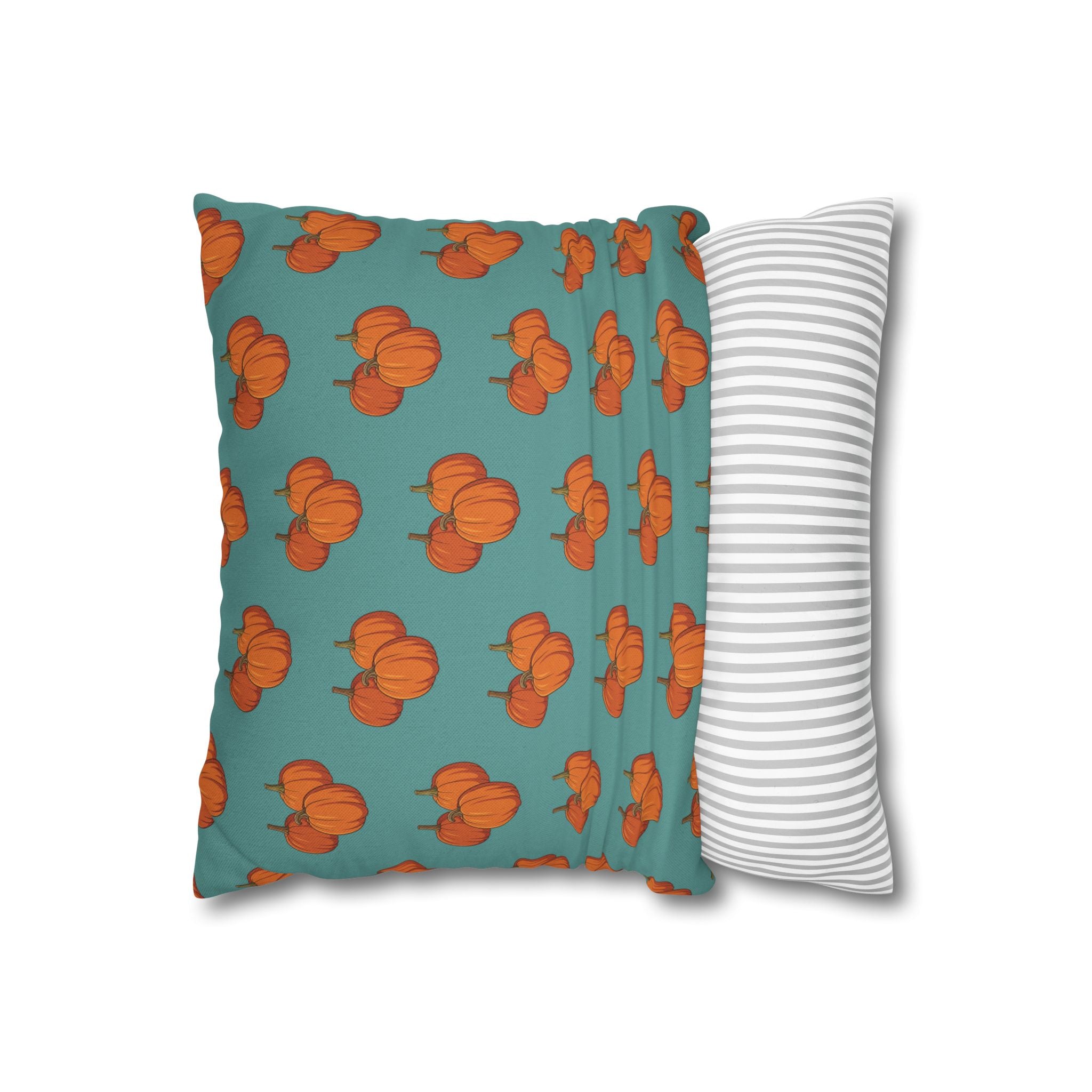 Teal Autumn Pumpkin Pattern THROW PILLOW COVER — Teal Fall Décor Cushion Cover