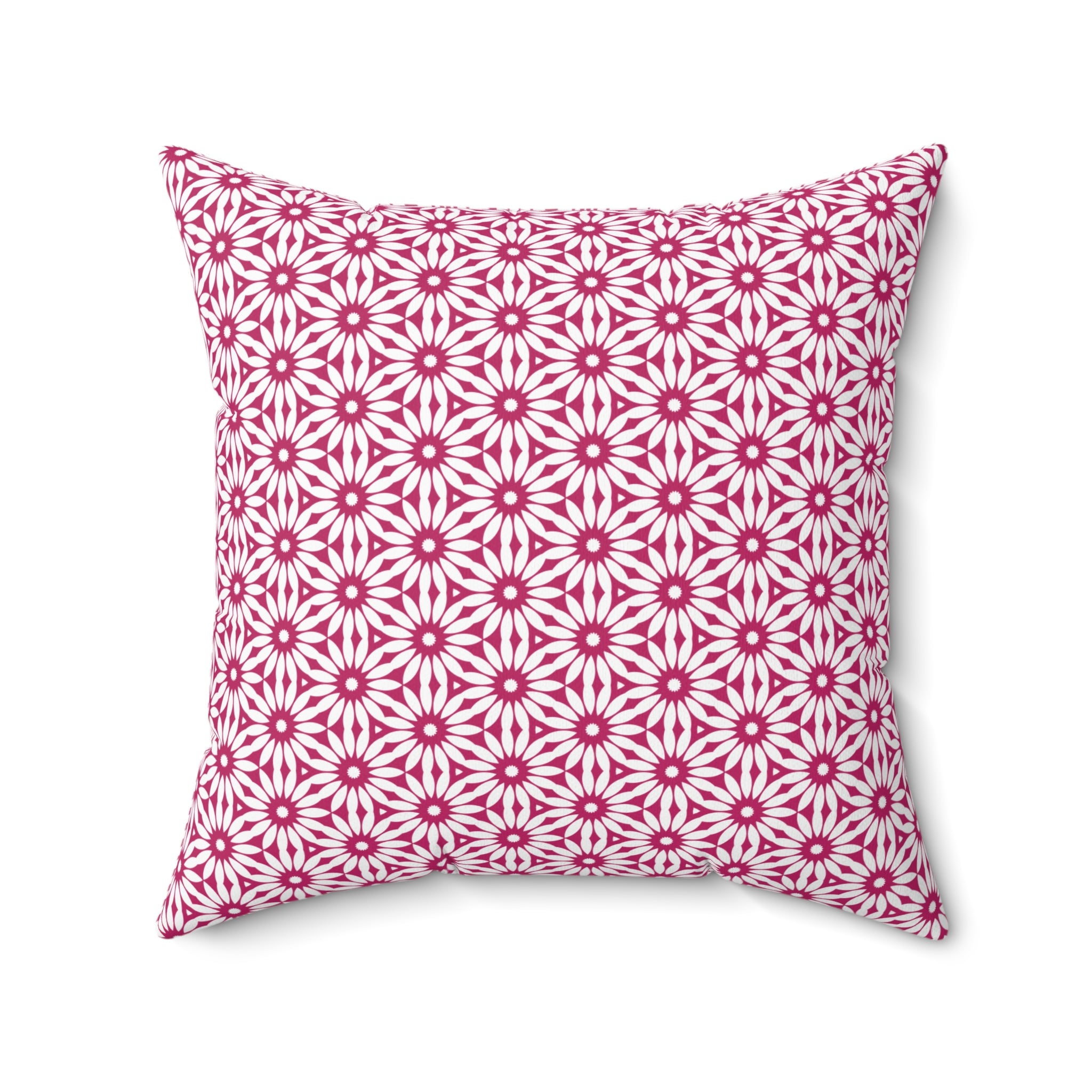 Pink Geometric Daisy Pattern Square Pillow — Decorative Throw Cushion for Living Room & Bedroom