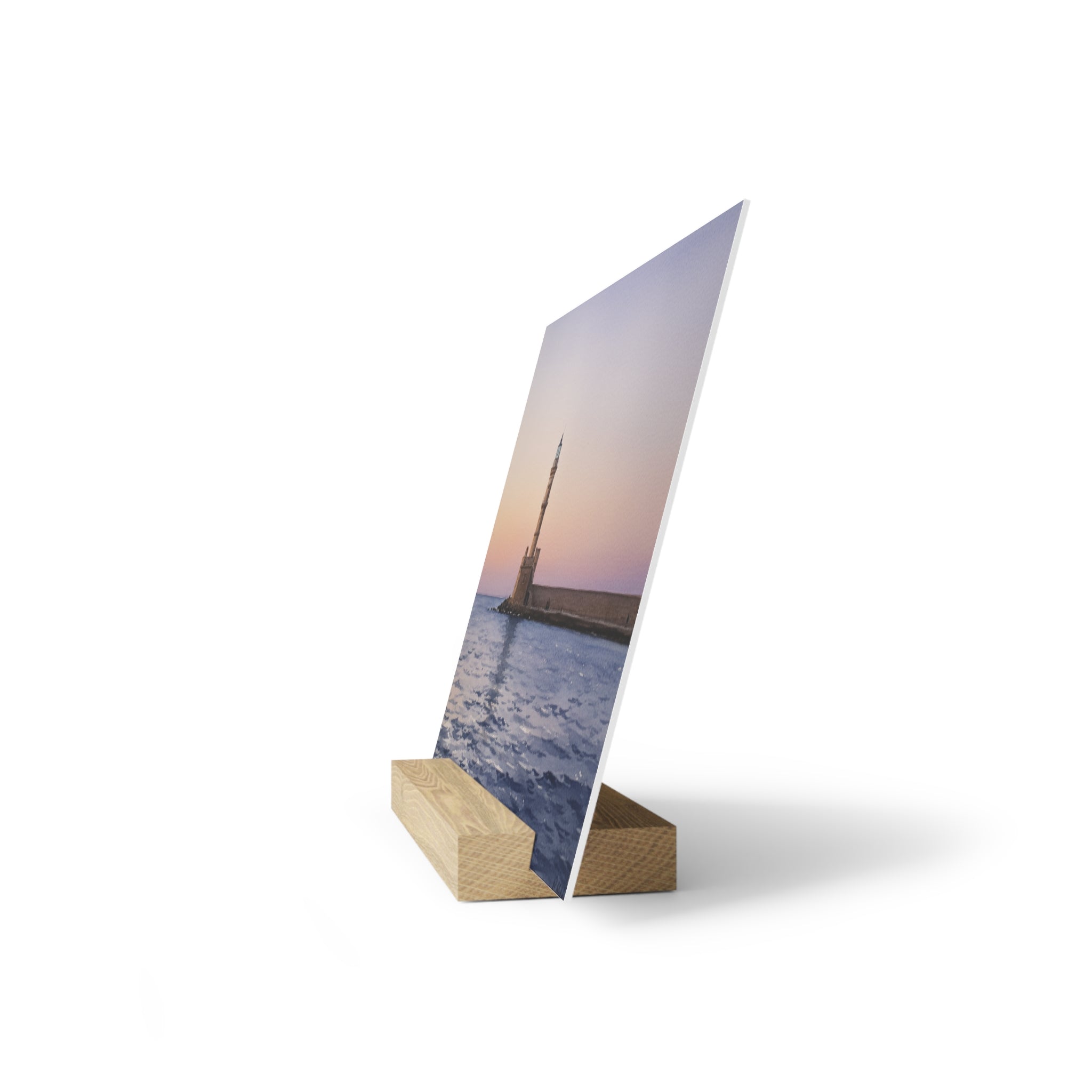 Chania Harbor Lighthouse Gallery Board with Stand — Crete Coastal Photo Decor