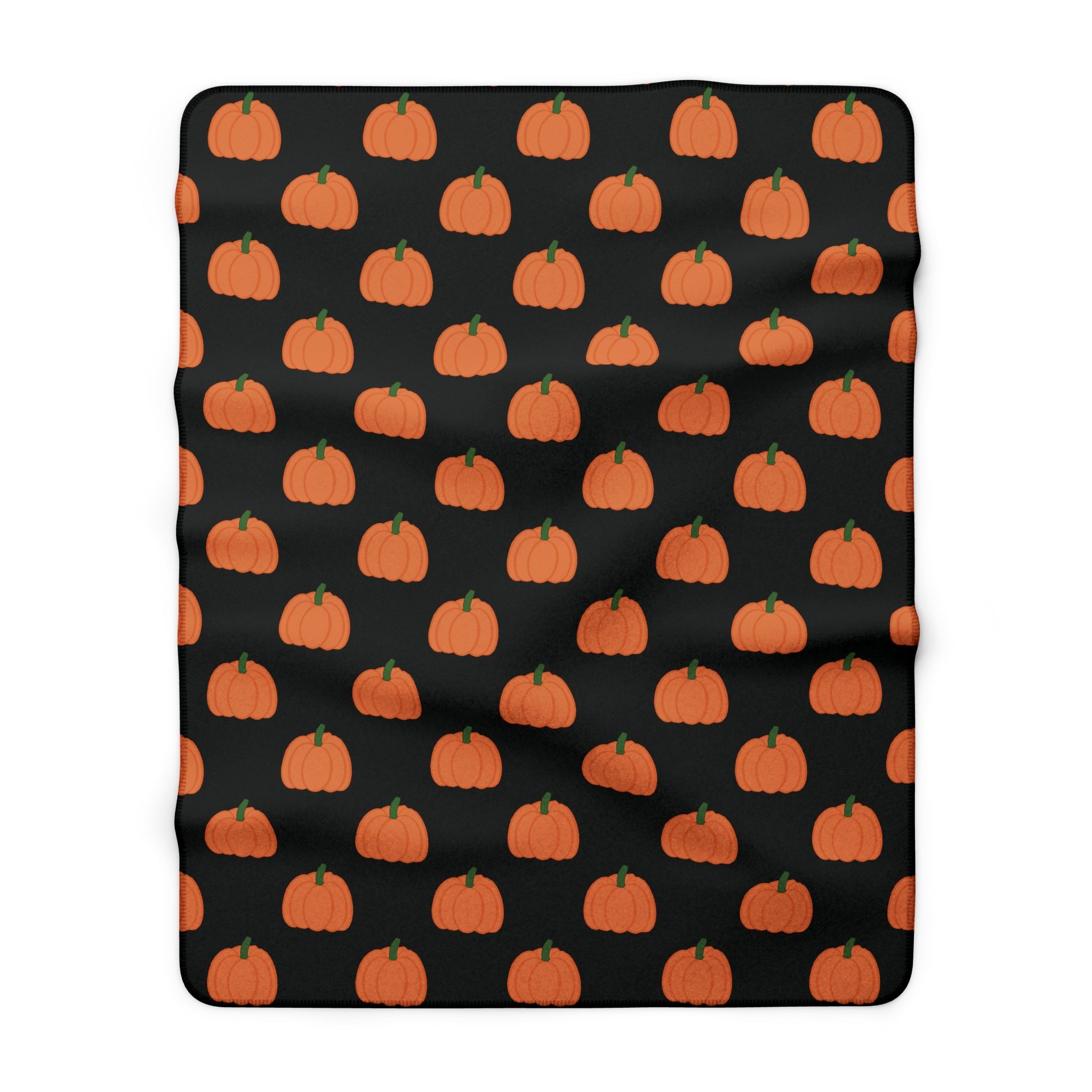 Black Halloween Pumpkin Pattern Sherpa Blanket — Cozy Halloween Fall Throw