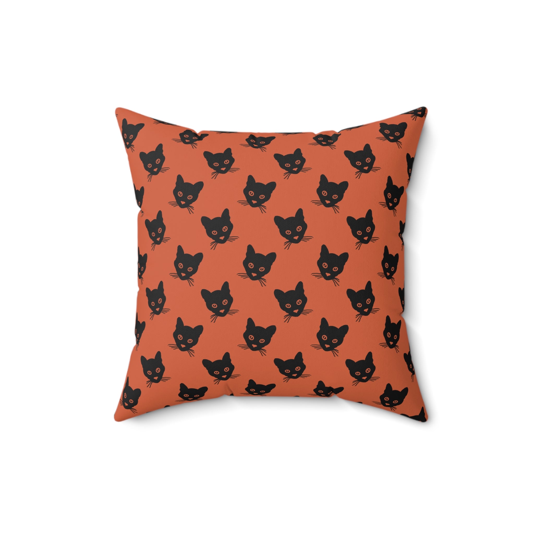 Black Cat Orange Throw Pillow – Cute Cat Face Decorative Halloween Cushion