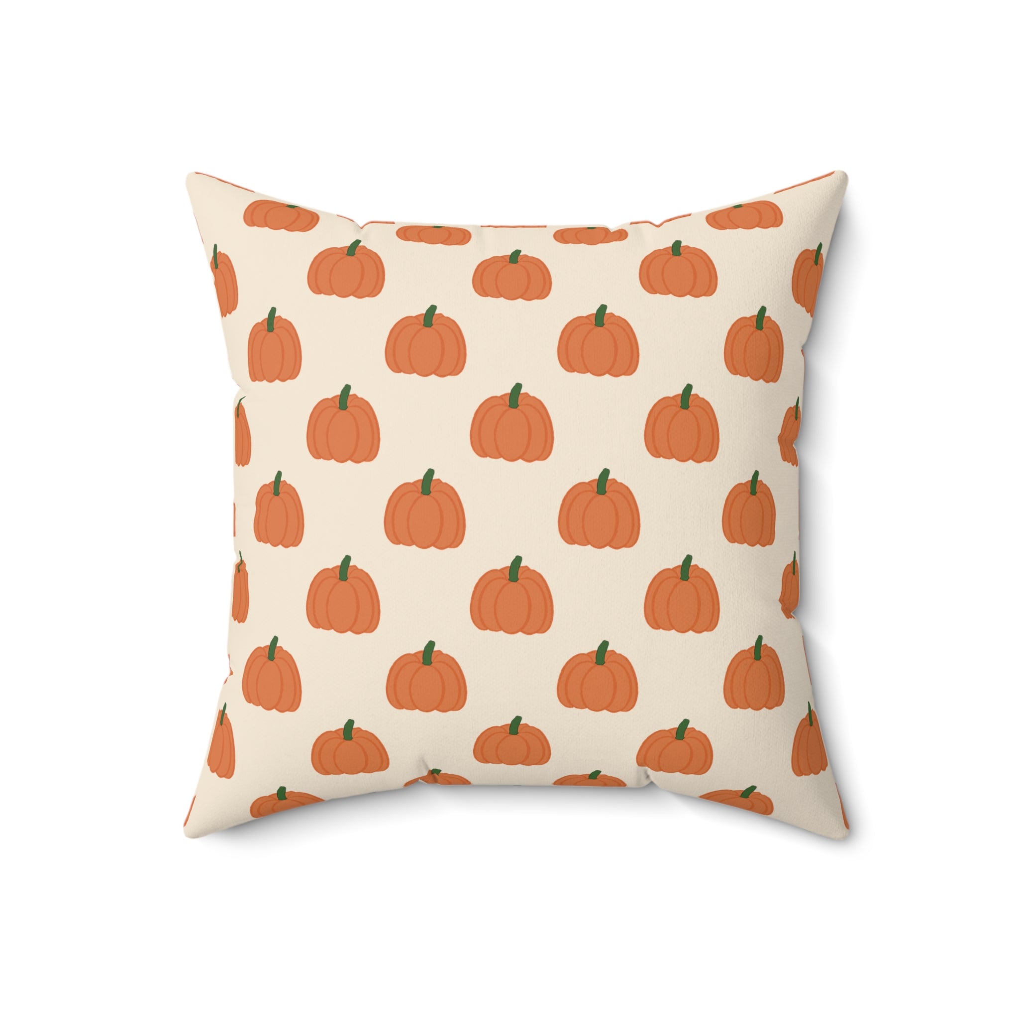 Cream Halloween Pumpkin Pattern Square Pillow — Halloween Fall Decorative Throw Pillow