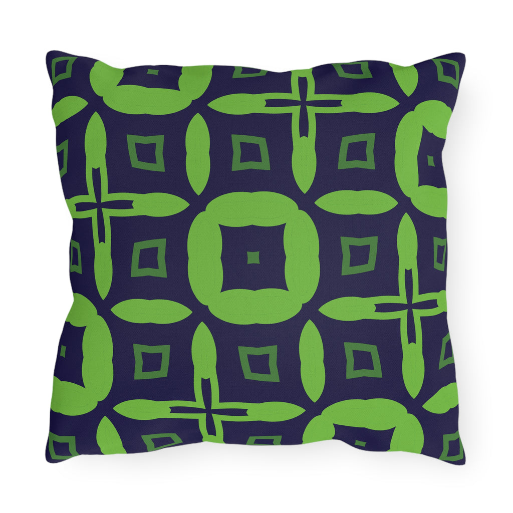 Outdoor Pillow — Navy & Lime Geometric Patio Cushion