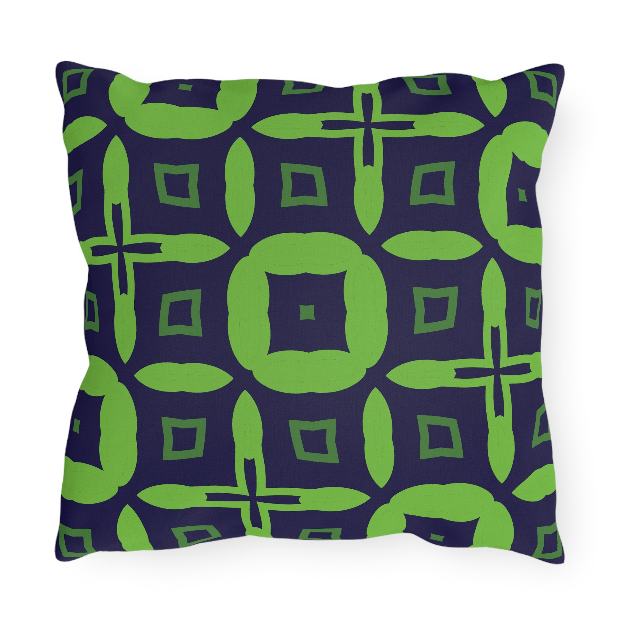 Outdoor Pillow — Navy & Lime Geometric Patio Cushion