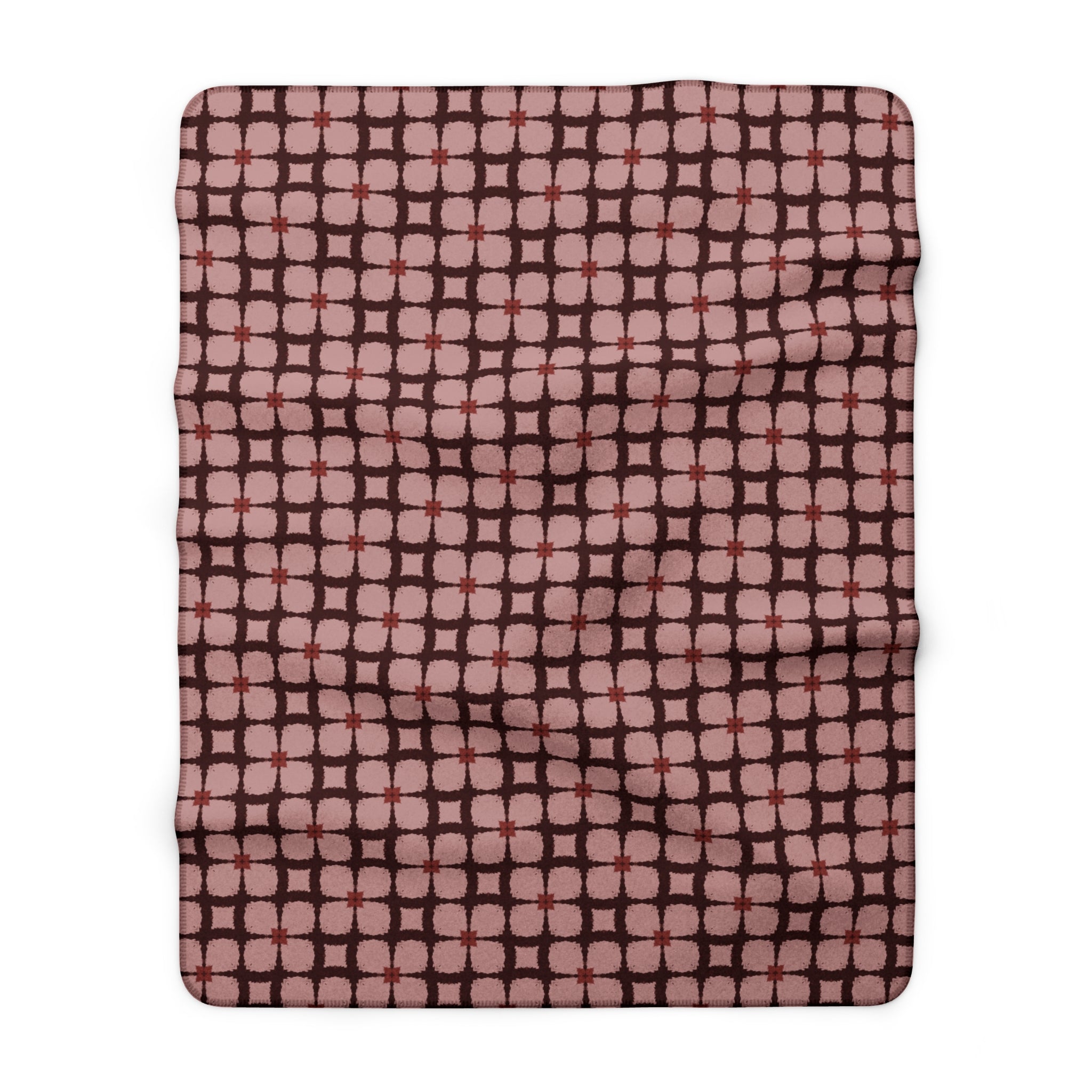 Vintage Pink Plaid Decorative Sherpa Fleece Blanket — Cozy Plush Throw with Modern Geometric Pattern
