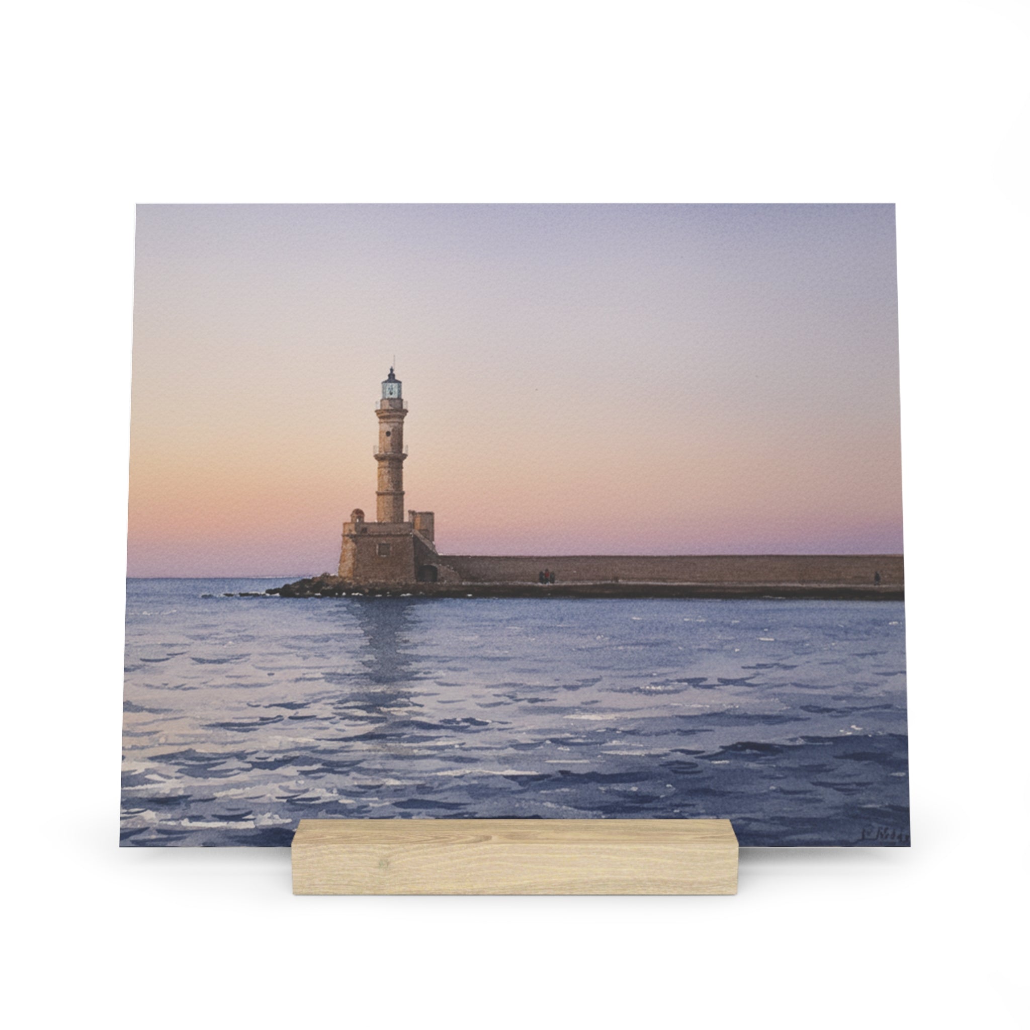 Chania Harbor Lighthouse Gallery Board with Stand — Crete Coastal Photo Decor