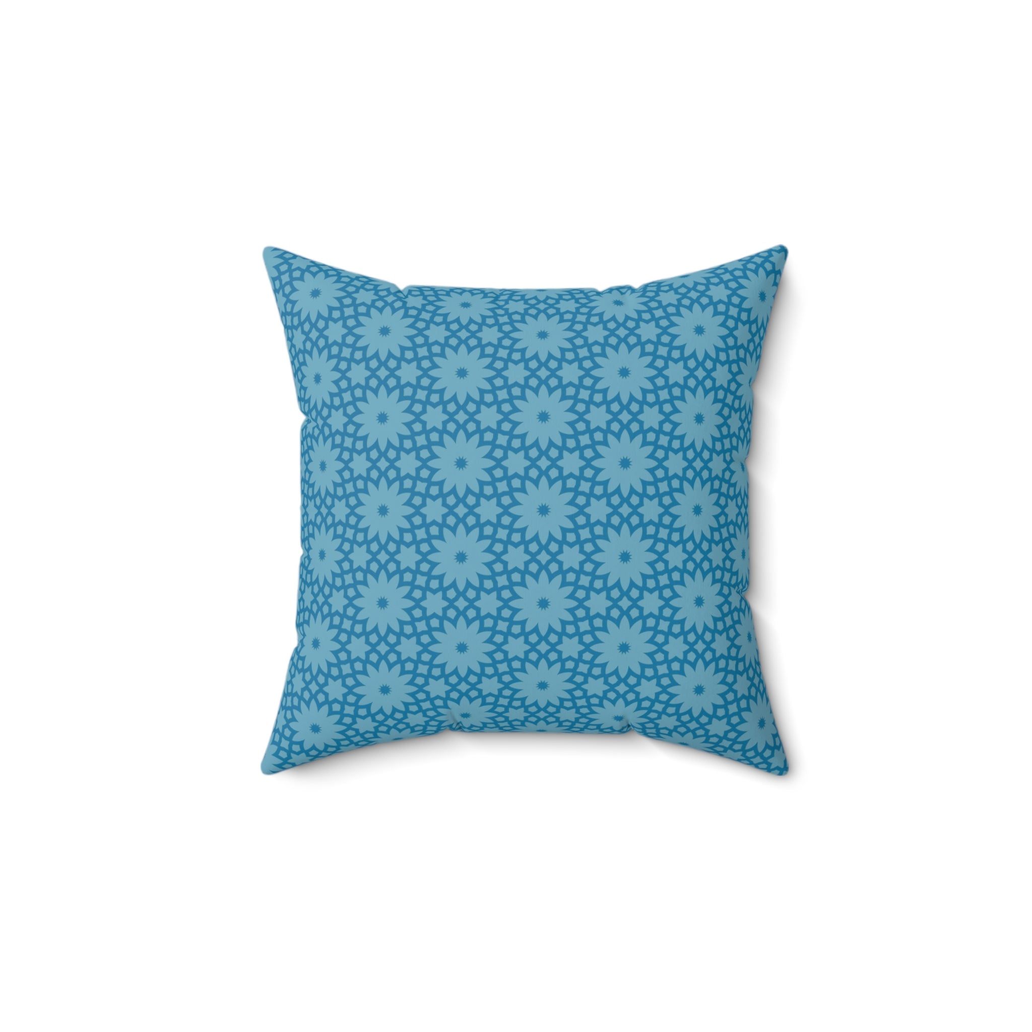 Blue Floral Geometric Throw Pillow — Decorative Square Cushion
