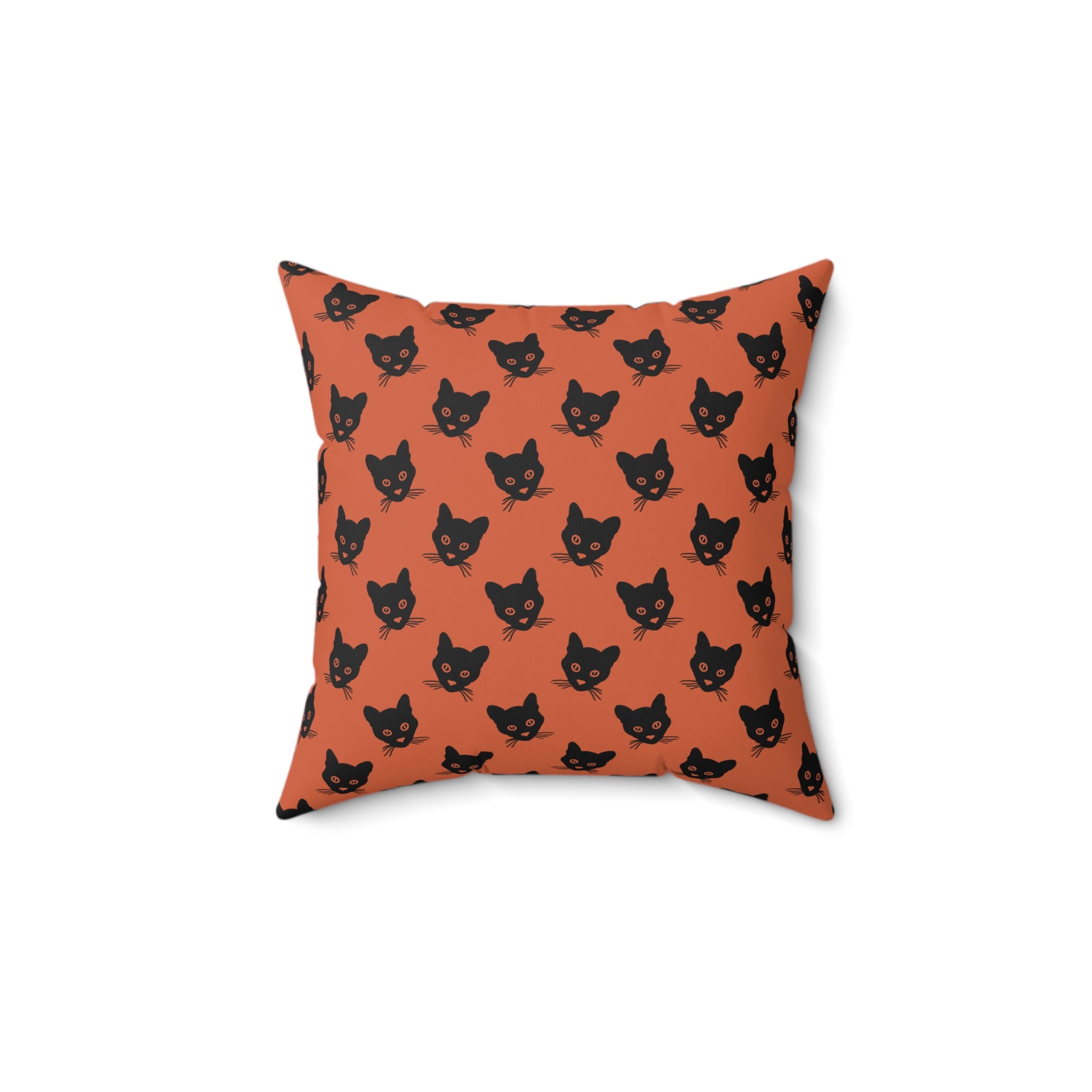 Black Cat Orange Throw Pillow – Cute Cat Face Decorative Halloween Cushion