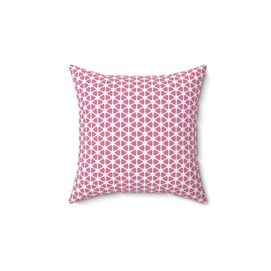 Pink and White Pattern Pillow — Square Decorative Throw Cushion
