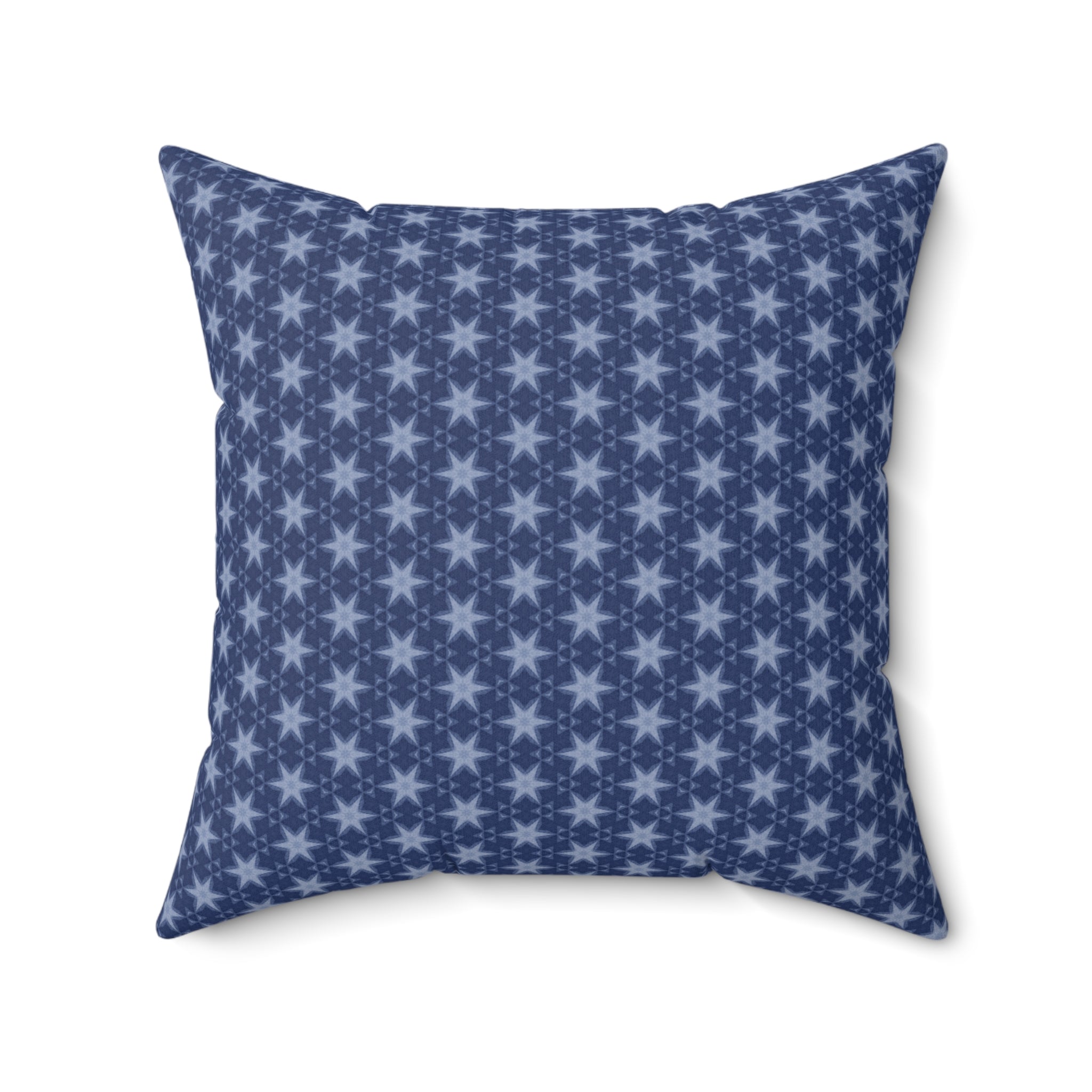 Patriotic July 4th Blue Stars Square Pillow — Spun Polyester Patriotic Throw Pillow