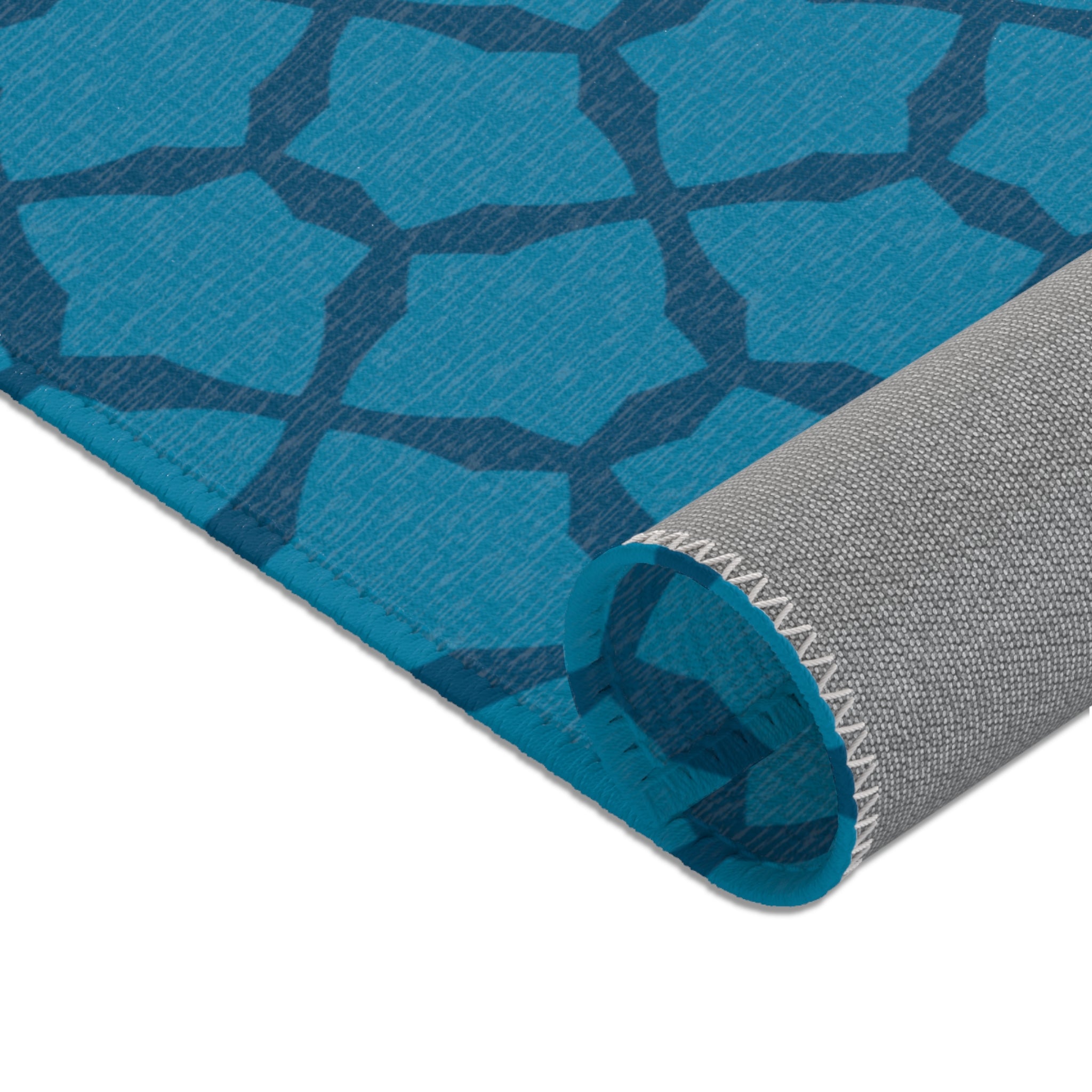 Blue Geometric Trellis Area Rug — Modern Moroccan Pattern