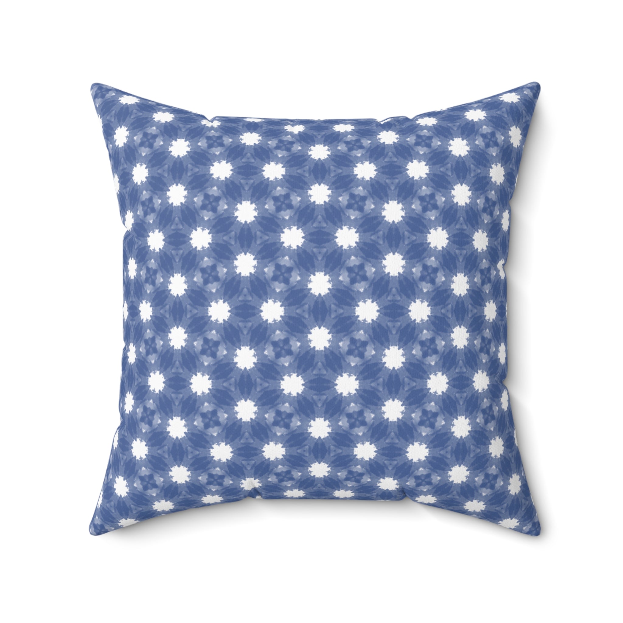 Blue and White Floral Pattern Pillow — Decorative Square Throw Pillow
