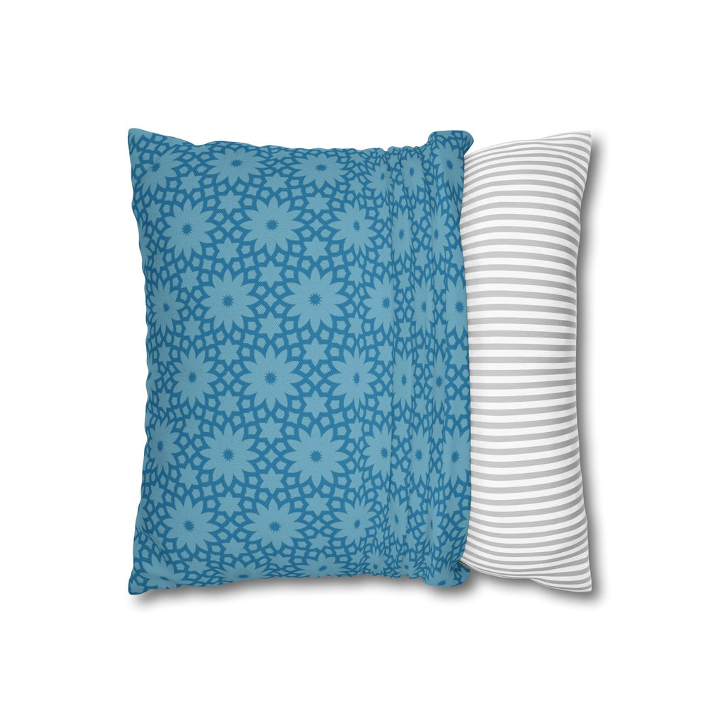 Blue Floral Geometric THROW PILLOW COVER — Square Decorative Pillow Cover