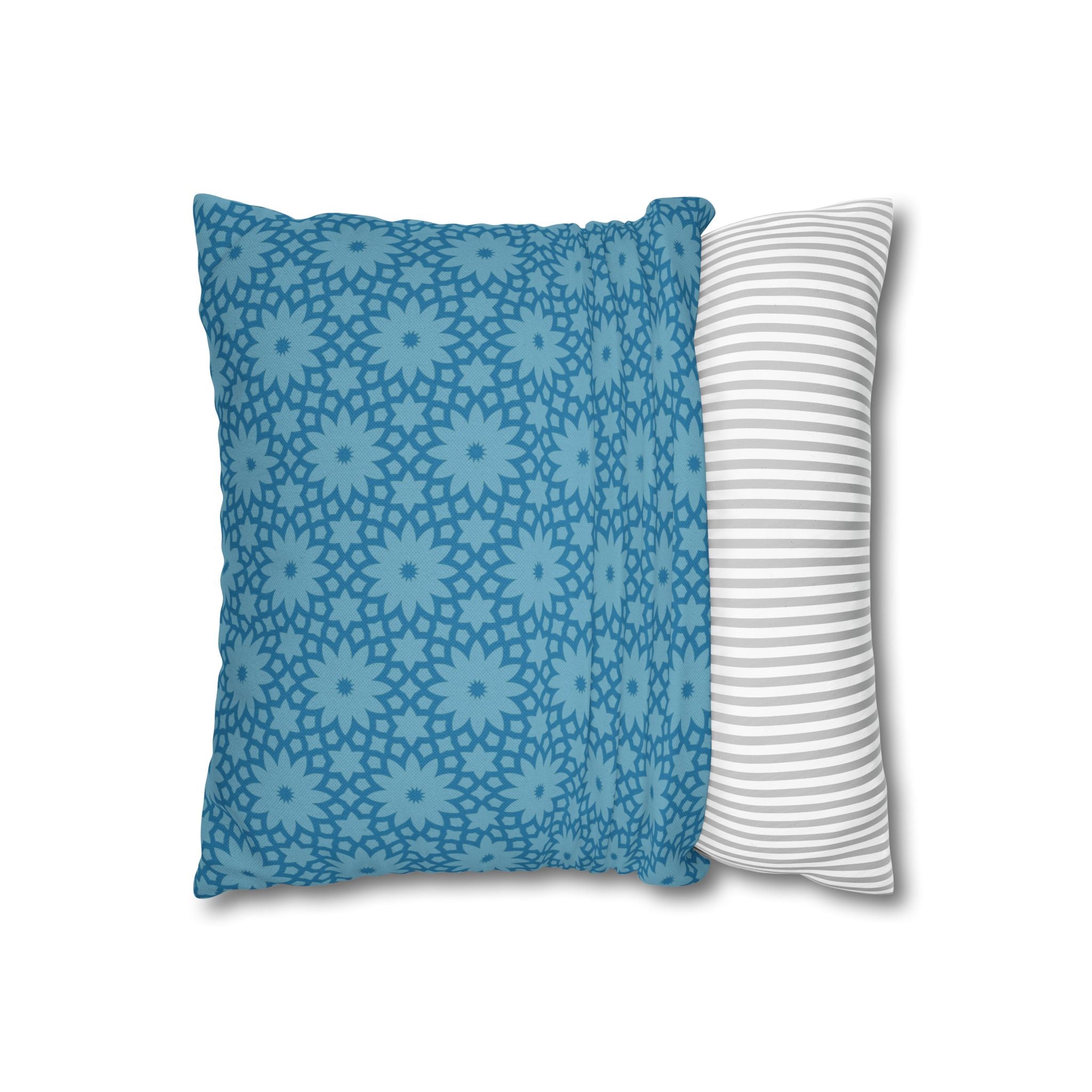 Blue Floral Geometric THROW PILLOW COVER — Square Decorative Pillow Cover