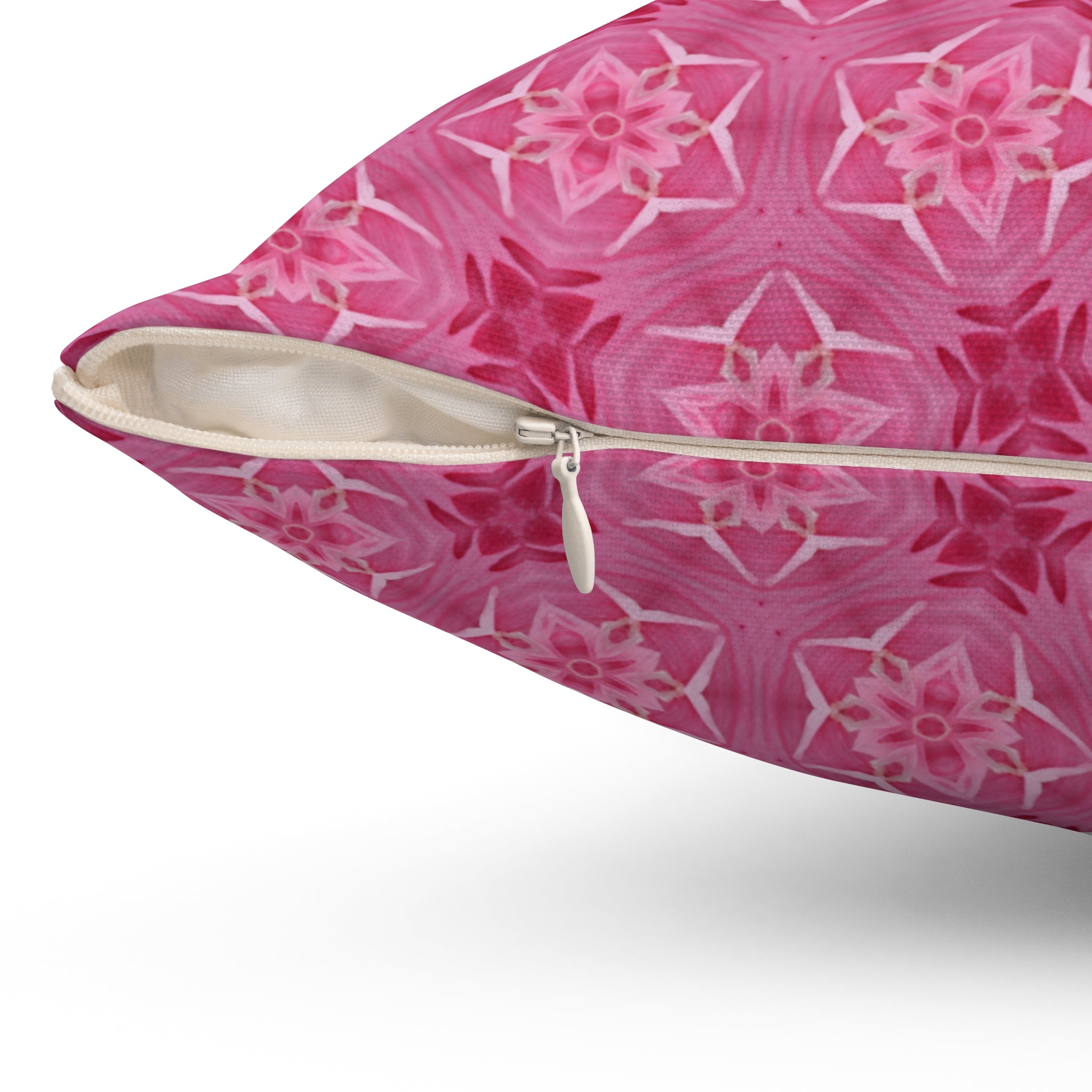 Pink Floral Kaleidoscope Pillow — Decorative Square Throw Pillow