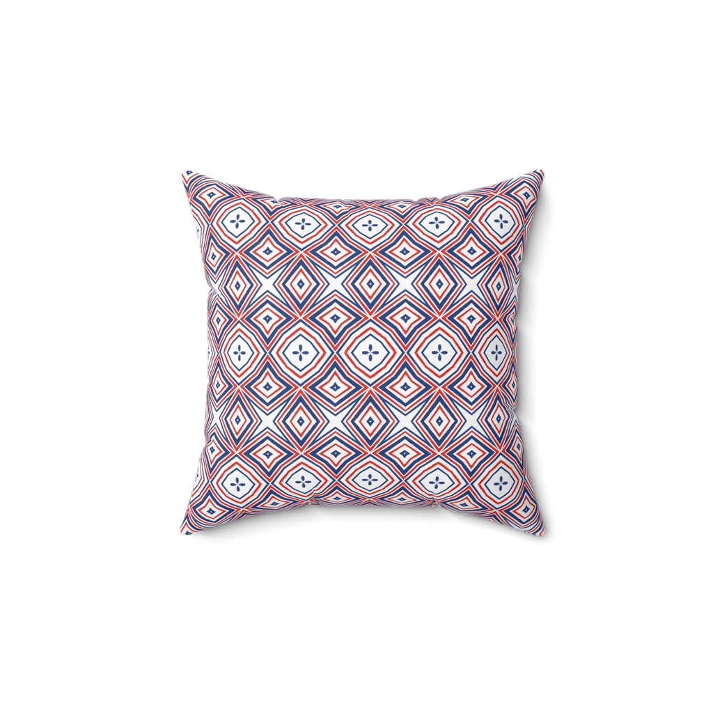 4th of July Red White & Blue Square Pillow — Patriotic Spun Polyester Cushion