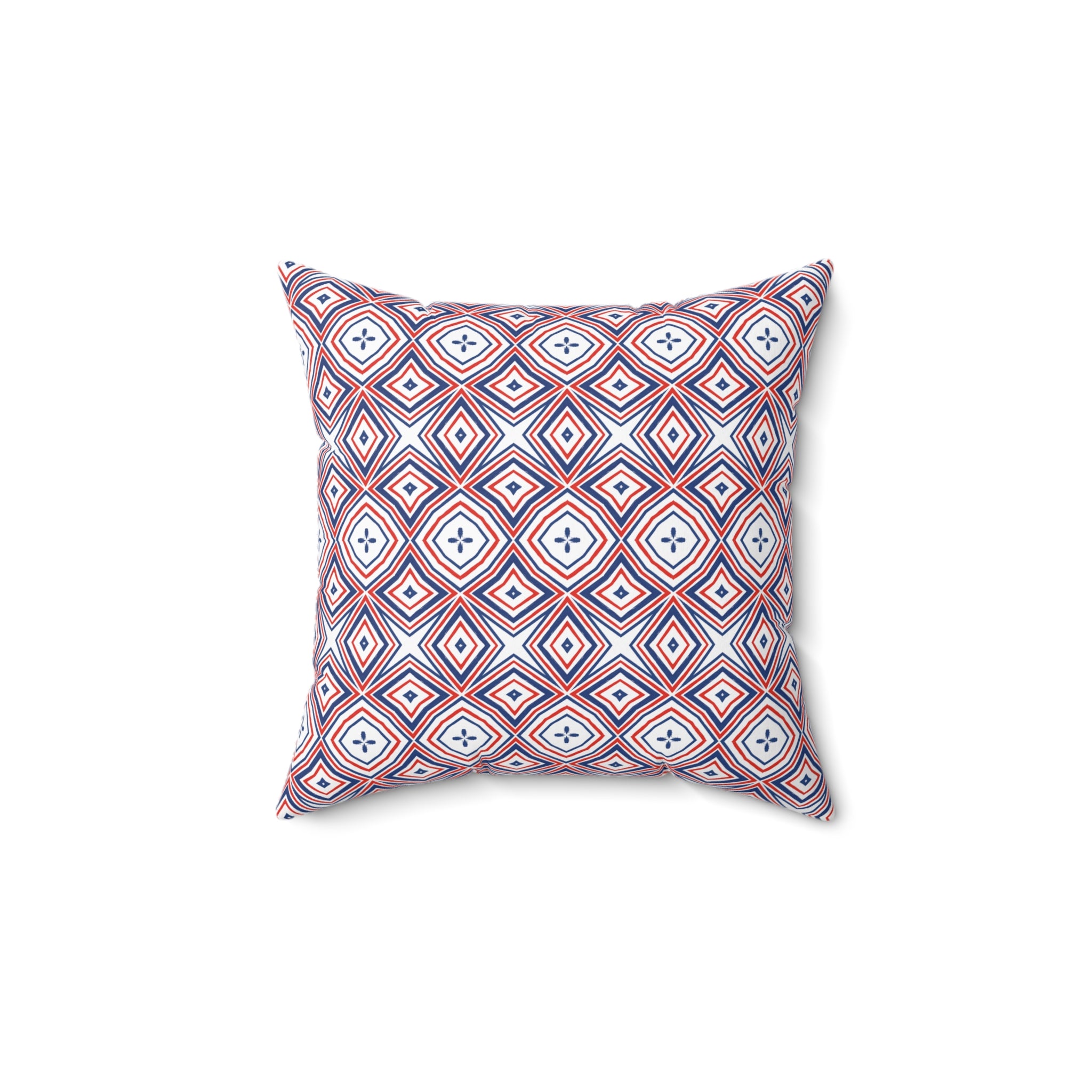 4th of July Red White & Blue Square Pillow — Patriotic Spun Polyester Cushion