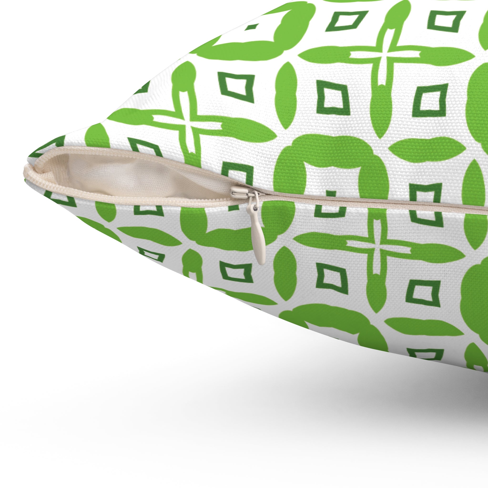 Green Geometric Square Throw Pillow – Modern Decorative Accent