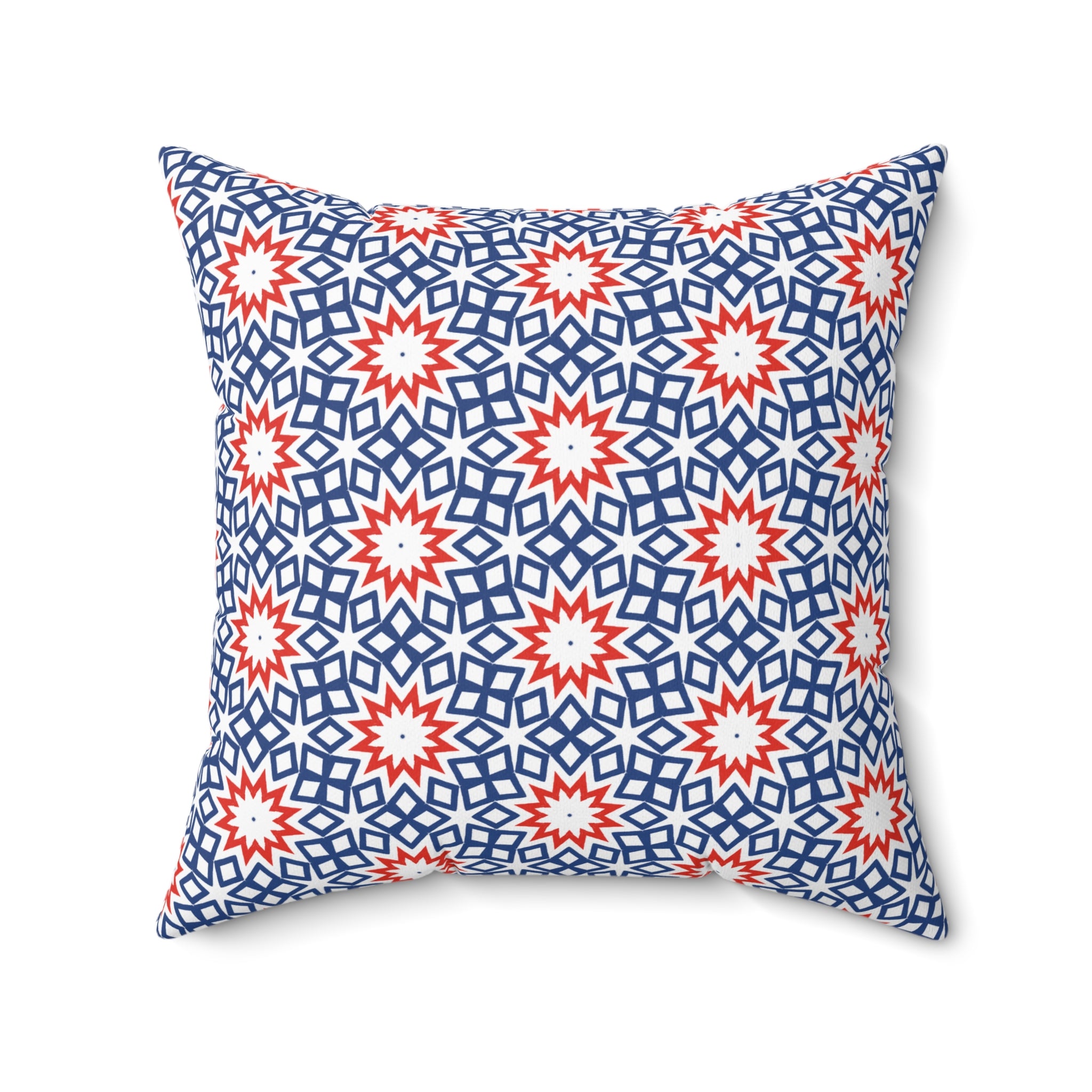 Red White & Blue Holiday Square Pillow — Patriotic Spun Polyester Decor