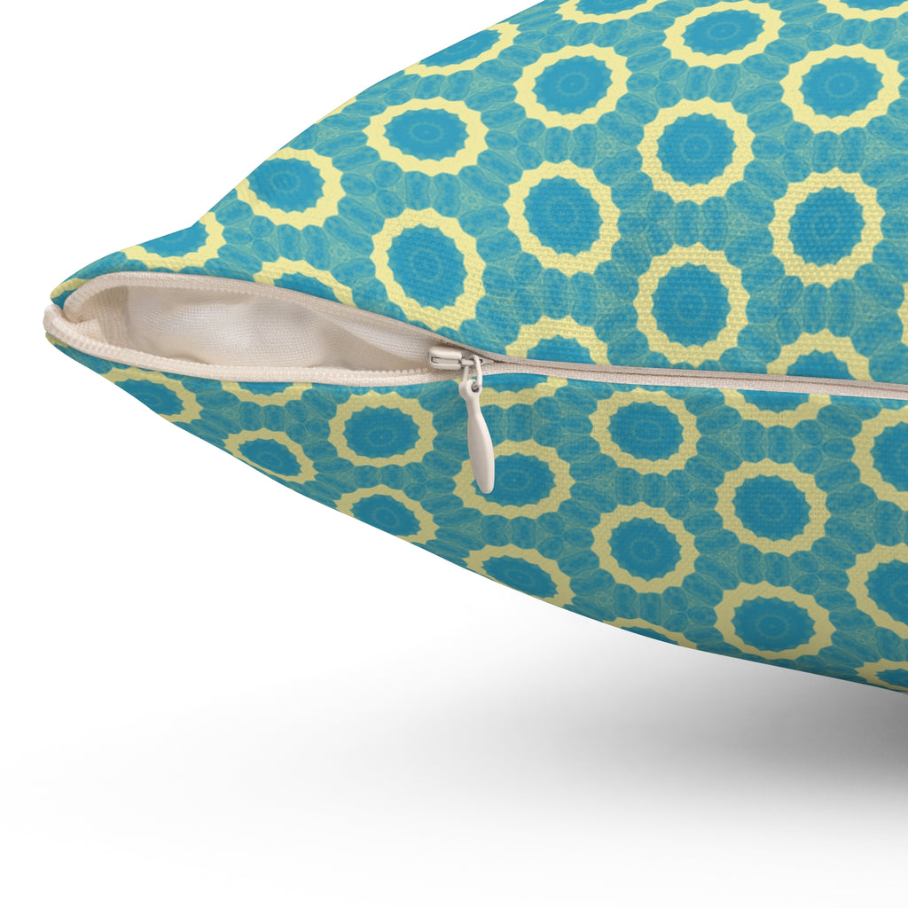 Aqua Retro Circle Design Throw Pillow — Spun Polyester Square Pillow