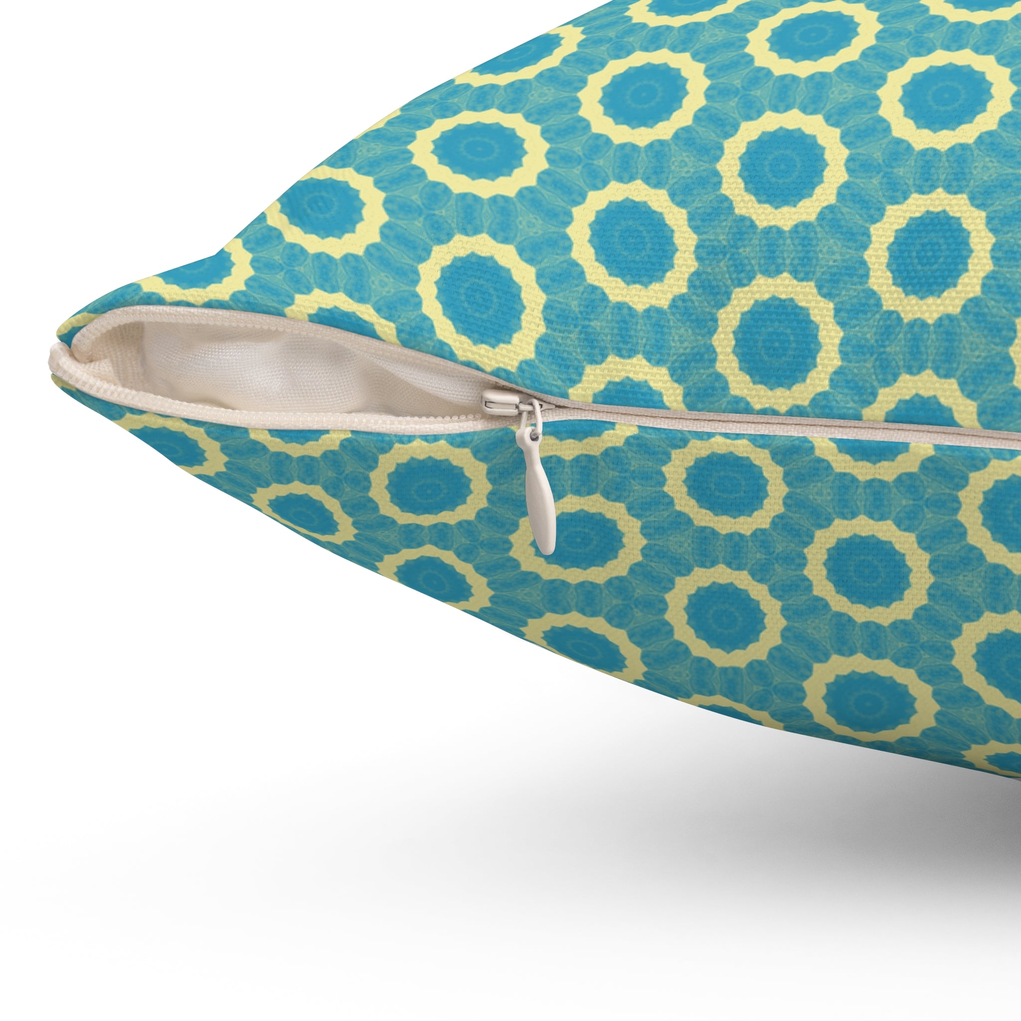 Aqua Retro Circle Design Throw Pillow — Spun Polyester Square Pillow