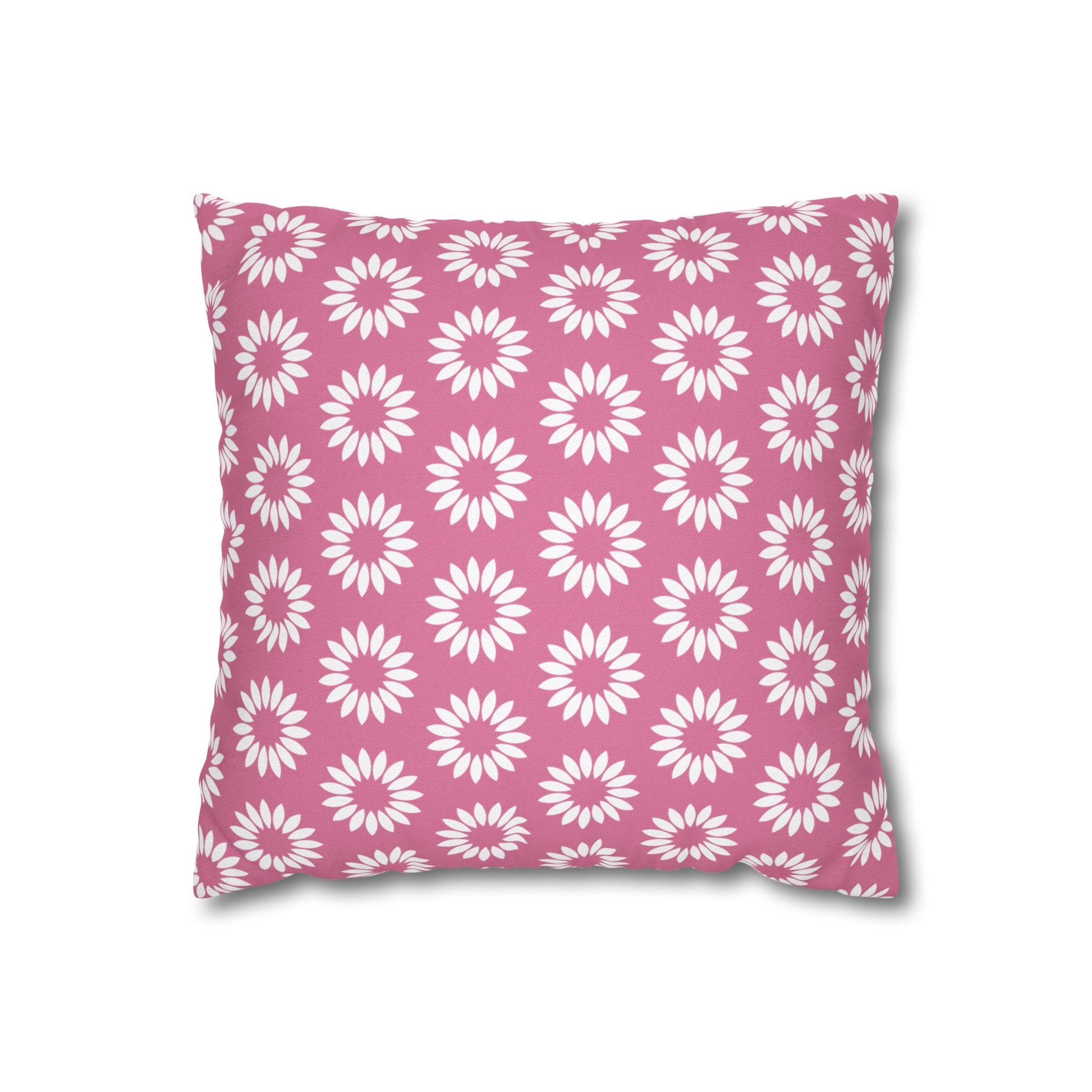 Pink Daisy Pattern THROW PILLOW COVER — Floral Square Decorative Pillow Cover