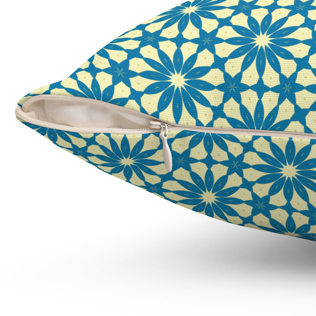Geometric Teal Daisy Pattern Pillow