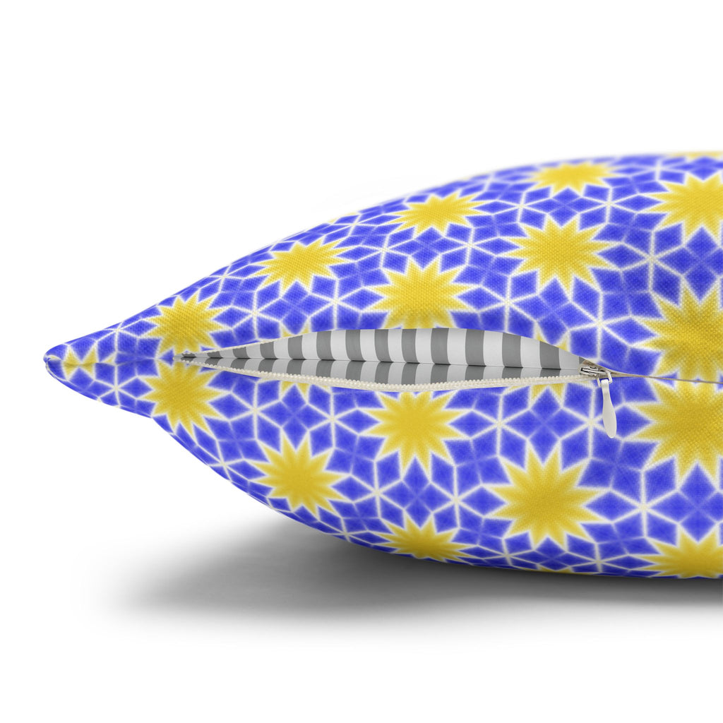 Sunshine Yellow and Blue Sunburst Pattern THROW PILLOW COVER — Floral Decorative Throw Pillowcase
