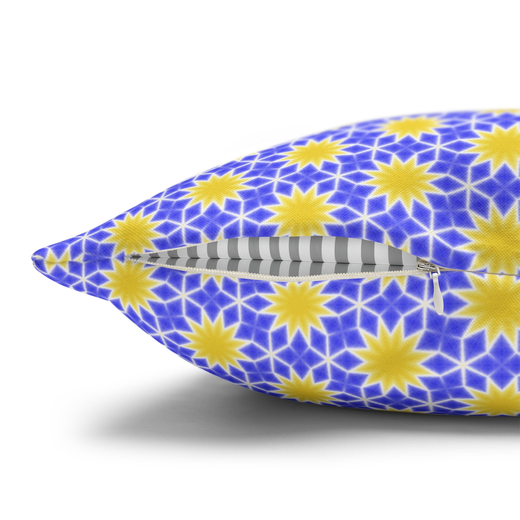 Sunshine Yellow and Blue Sunburst Pattern THROW PILLOW COVER — Floral Decorative Throw Pillowcase