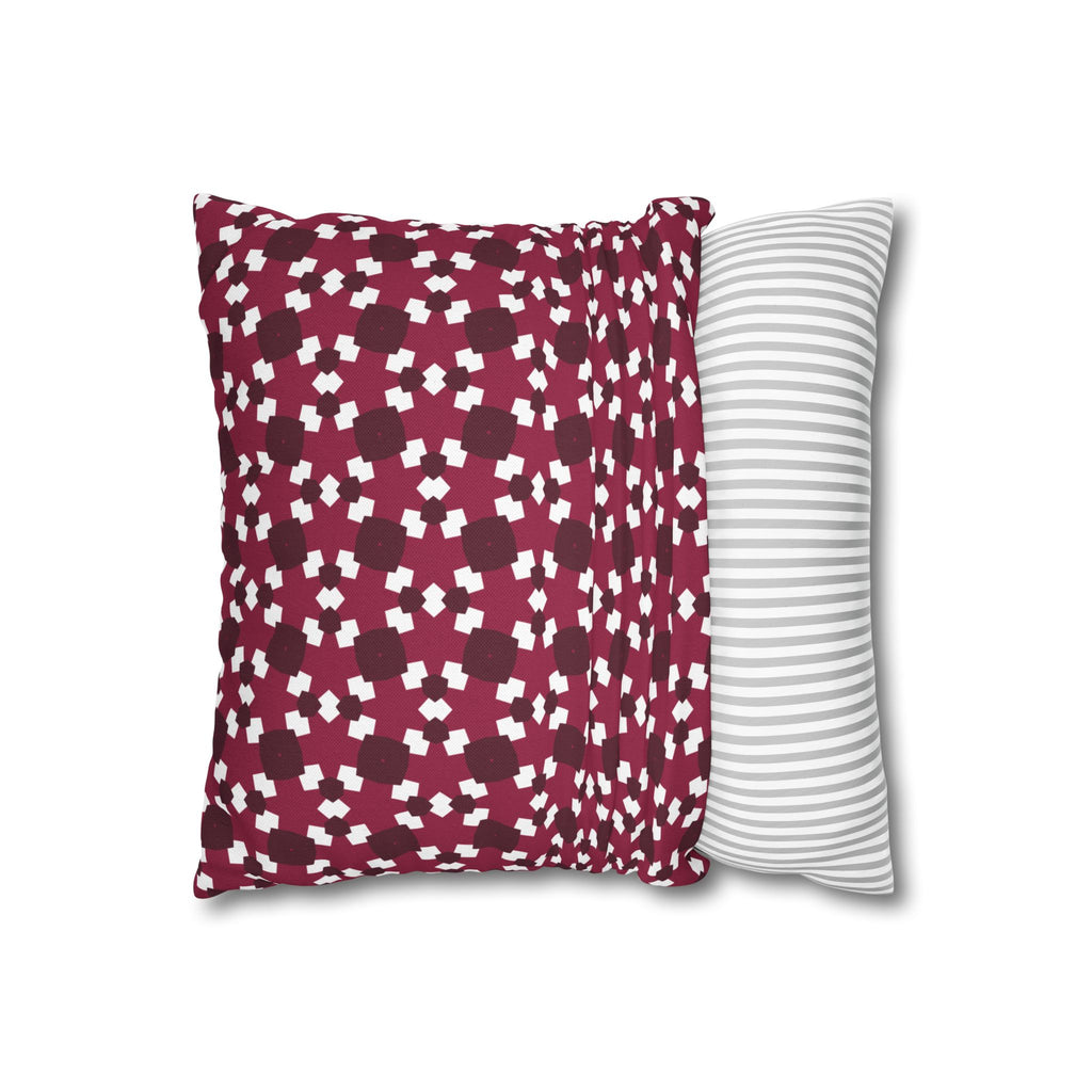 Burgundy Floral Geometric Throw THROW PILLOW COVER — Cozy Patterned Square Cushion Cover