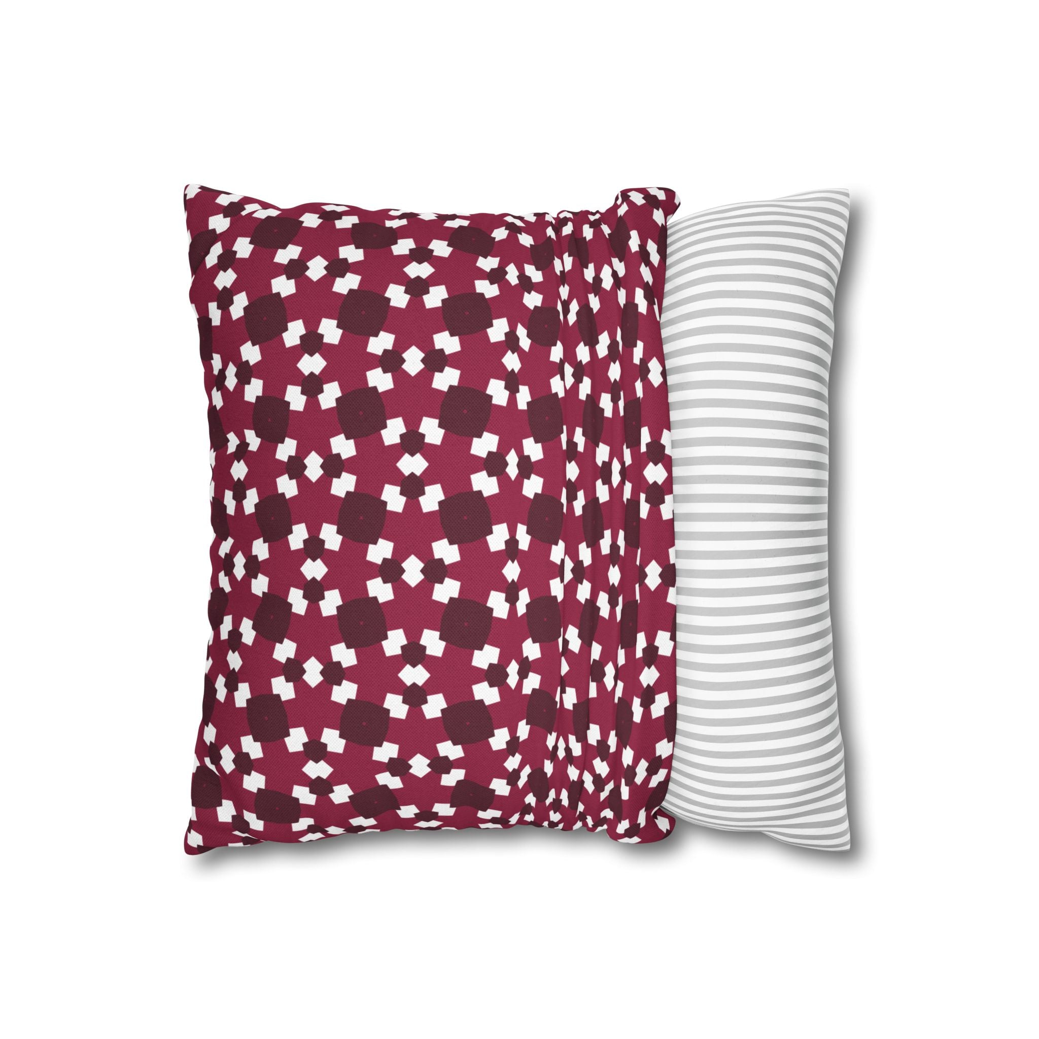 Burgundy Floral Geometric Throw THROW PILLOW COVER — Cozy Patterned Square Cushion Cover