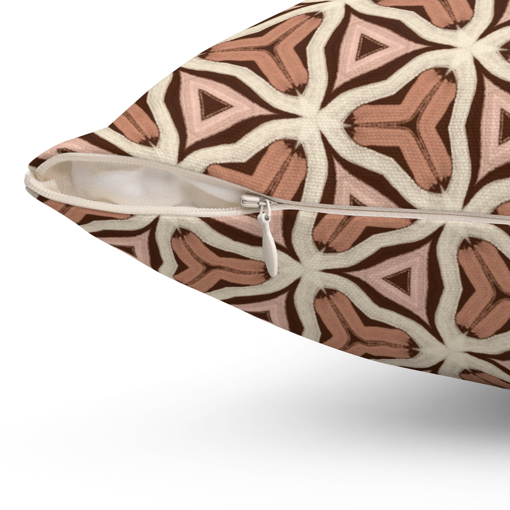 Earth Tone Tribal Pattern Square Pillow — Boho Terracotta Decorative Throw