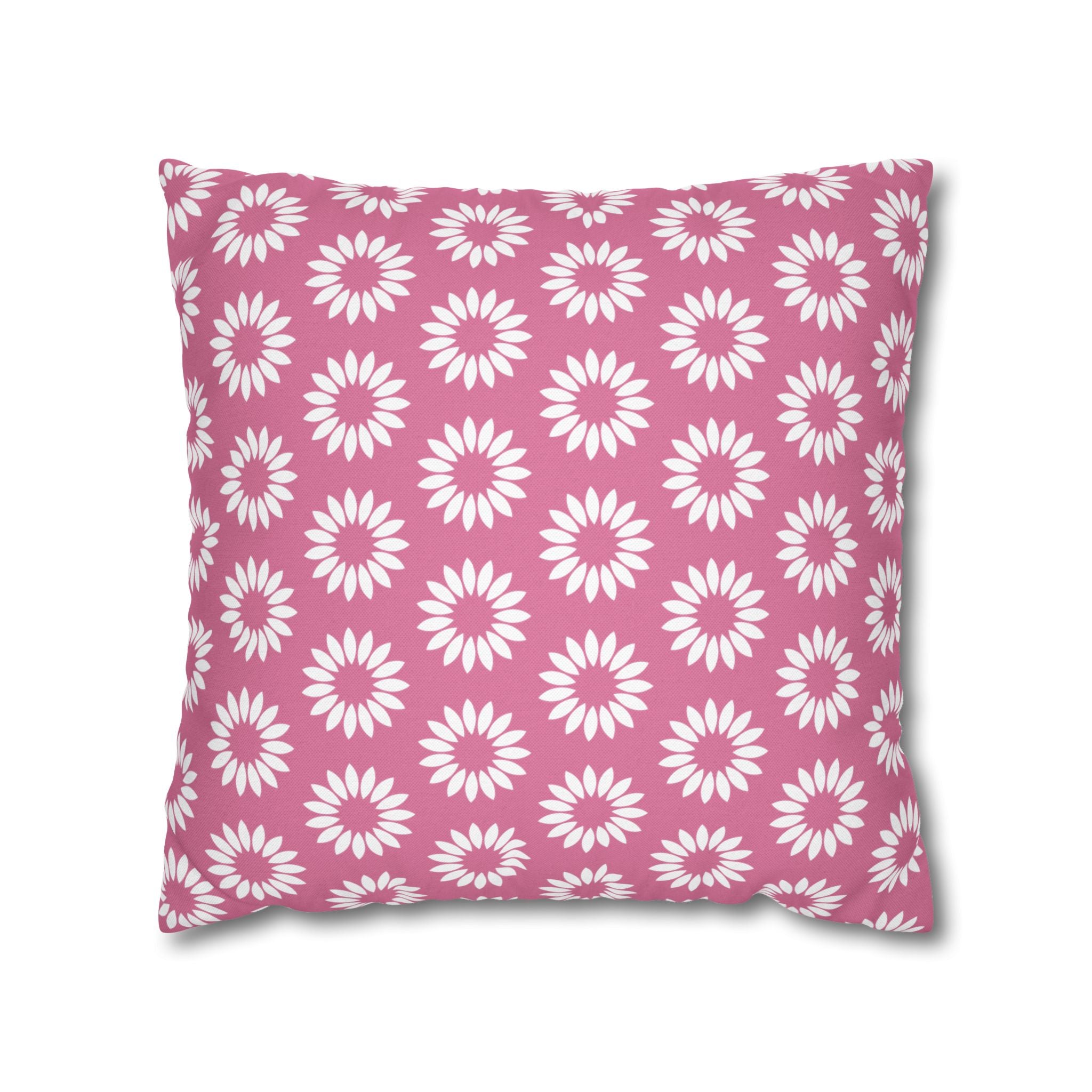 Pink Daisy Pattern THROW PILLOW COVER — Floral Square Decorative Pillow Cover