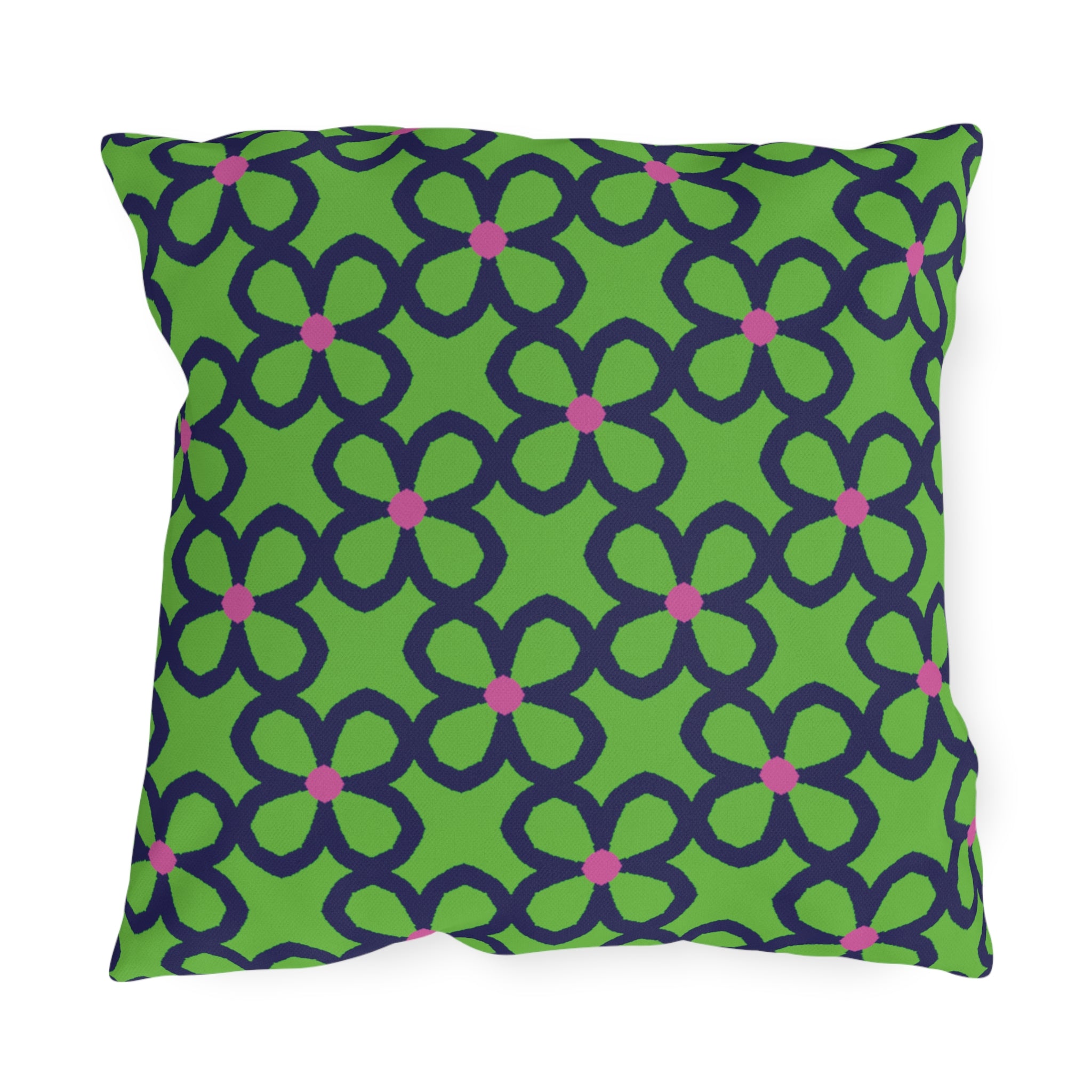 Outdoor Pillow — Green Floral Trellis Pattern Decorative Cushion