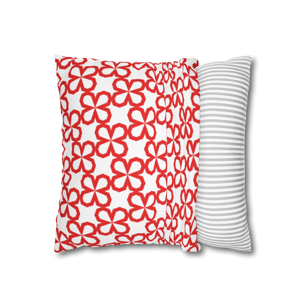 Red Doodle Flowers Pattern THROW PILLOW COVER — Decorative Square Throw Pillow Cover