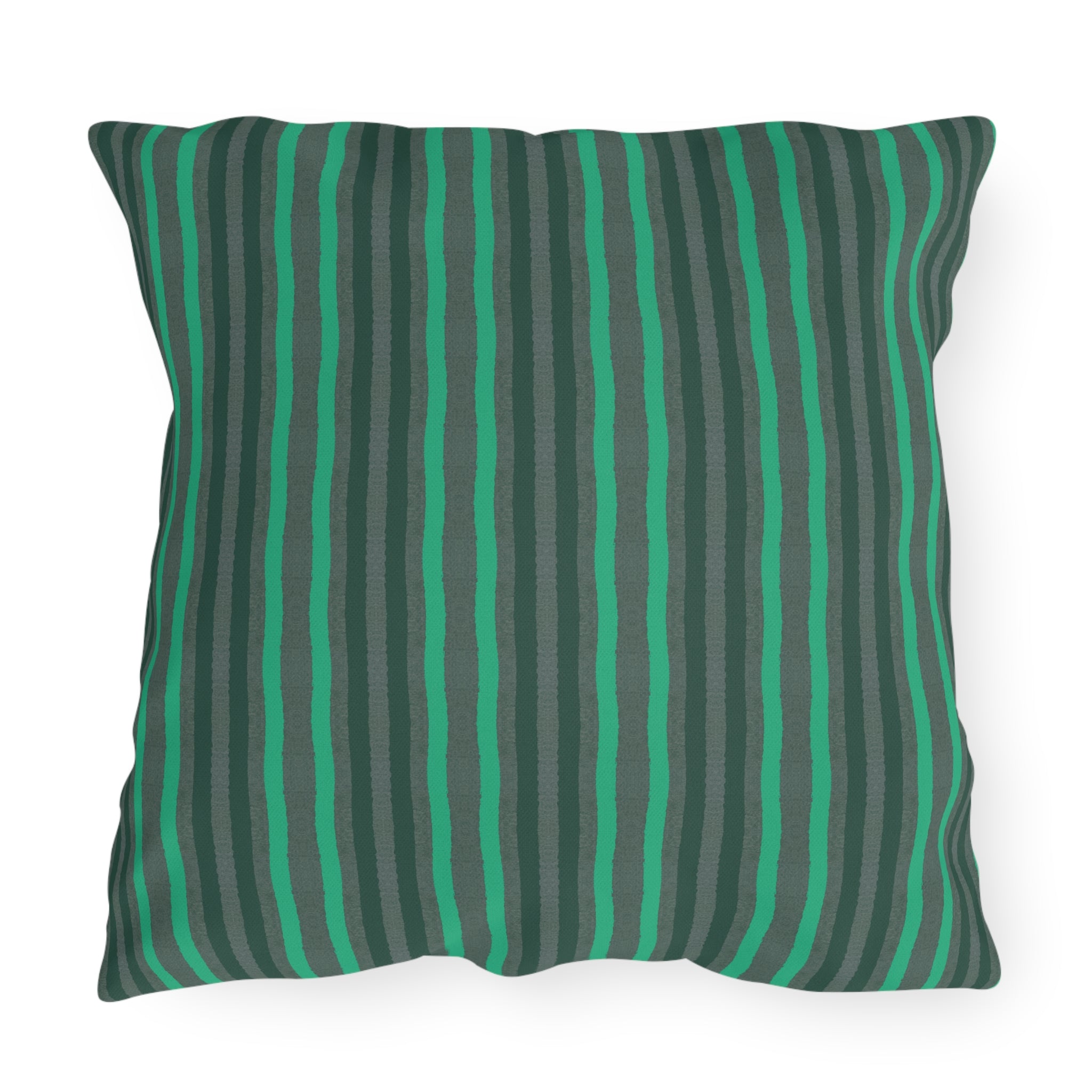 Outdoor Pillow Green and Gray Stripes - Patio Cushion