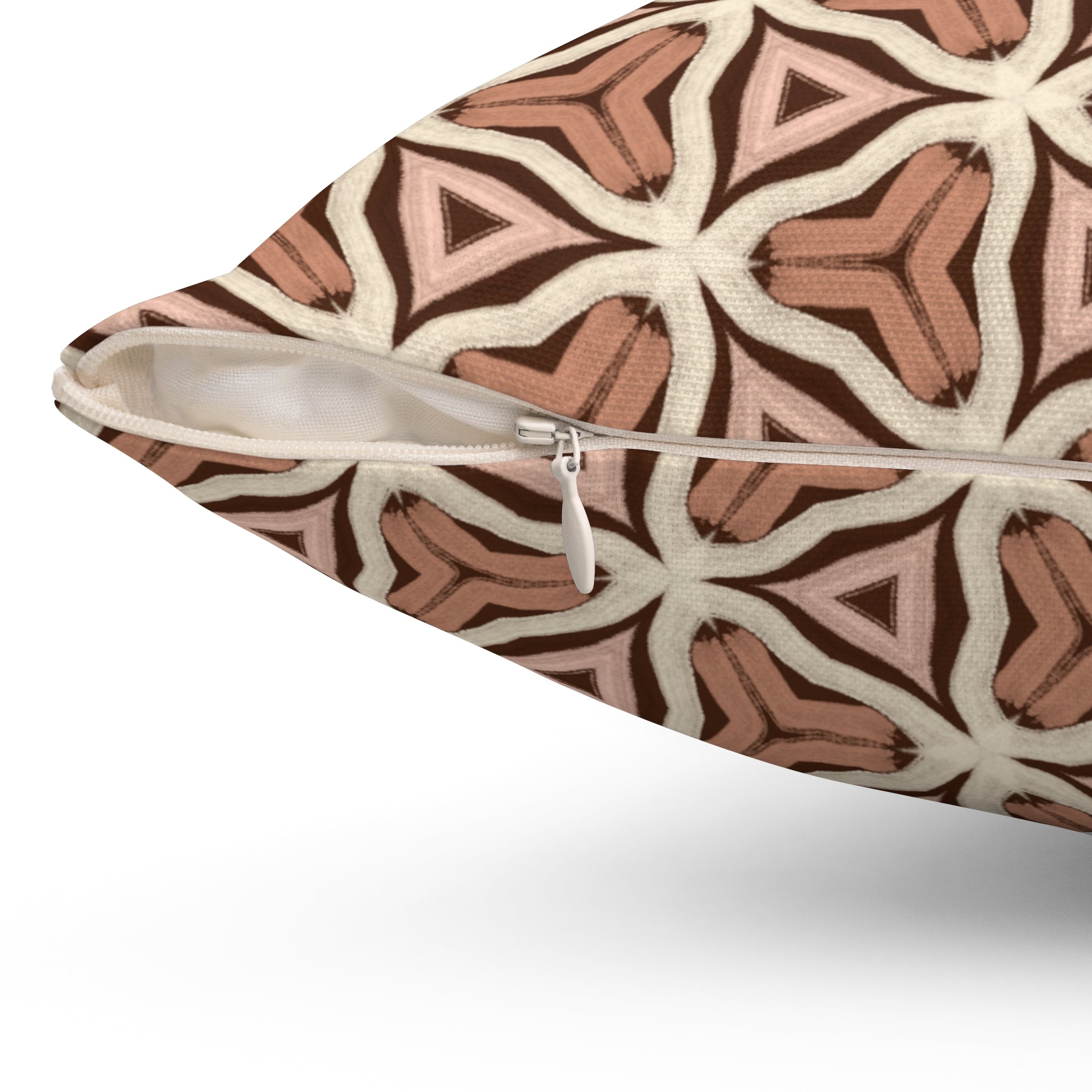 Earth Tone Tribal Pattern Square Pillow — Boho Terracotta Decorative Throw