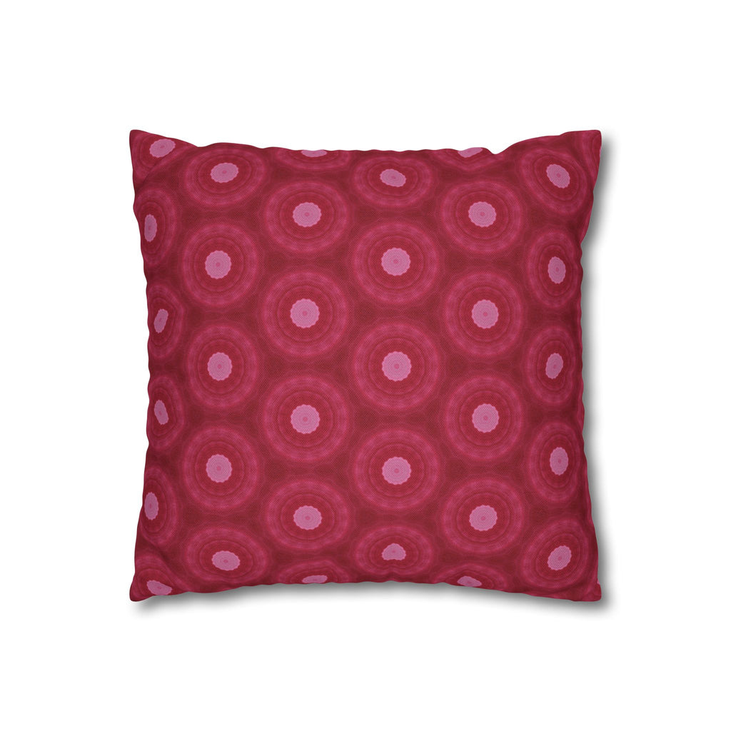 Raspberry Red Circle Pattern Decorative THROW PILLOW COVER — Spun Polyester Square Throw Pillow Cover